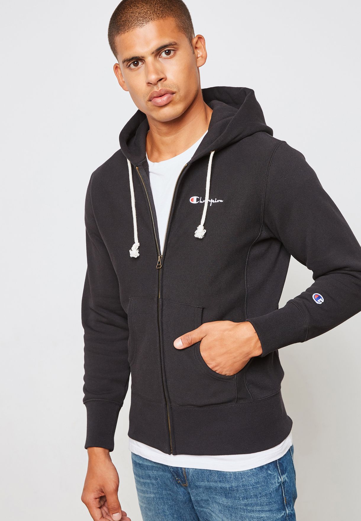 champion black reverse weave hoodie