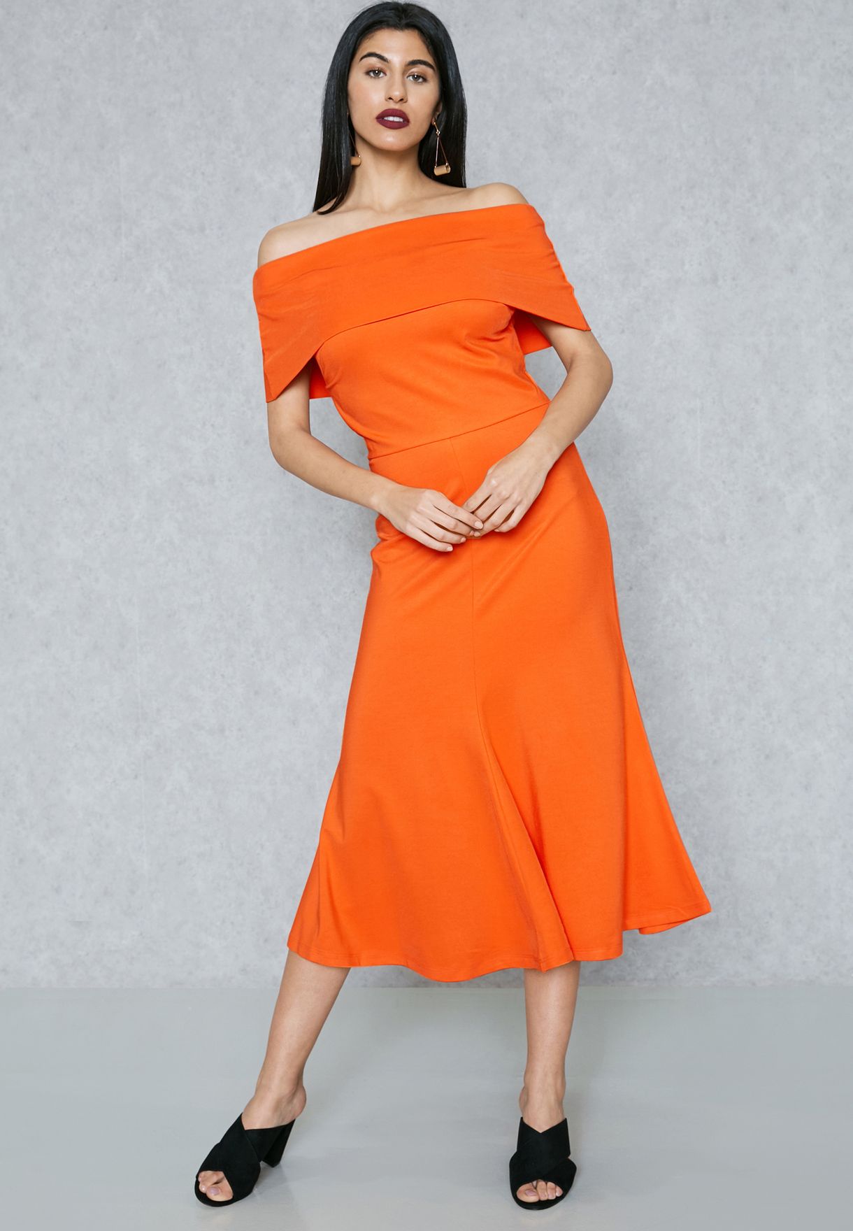 orange bardot dress