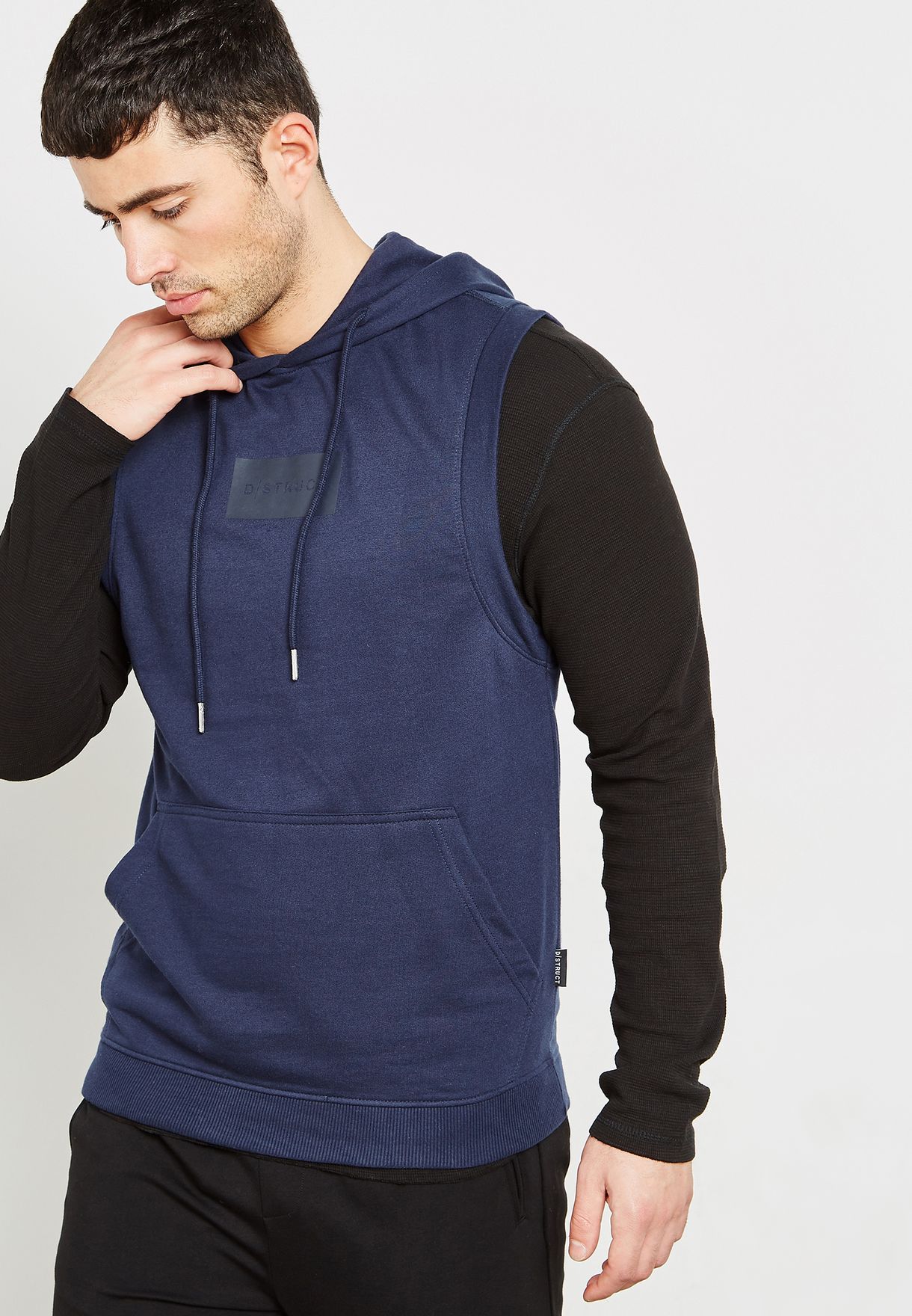 navy blue sleeveless hoodie