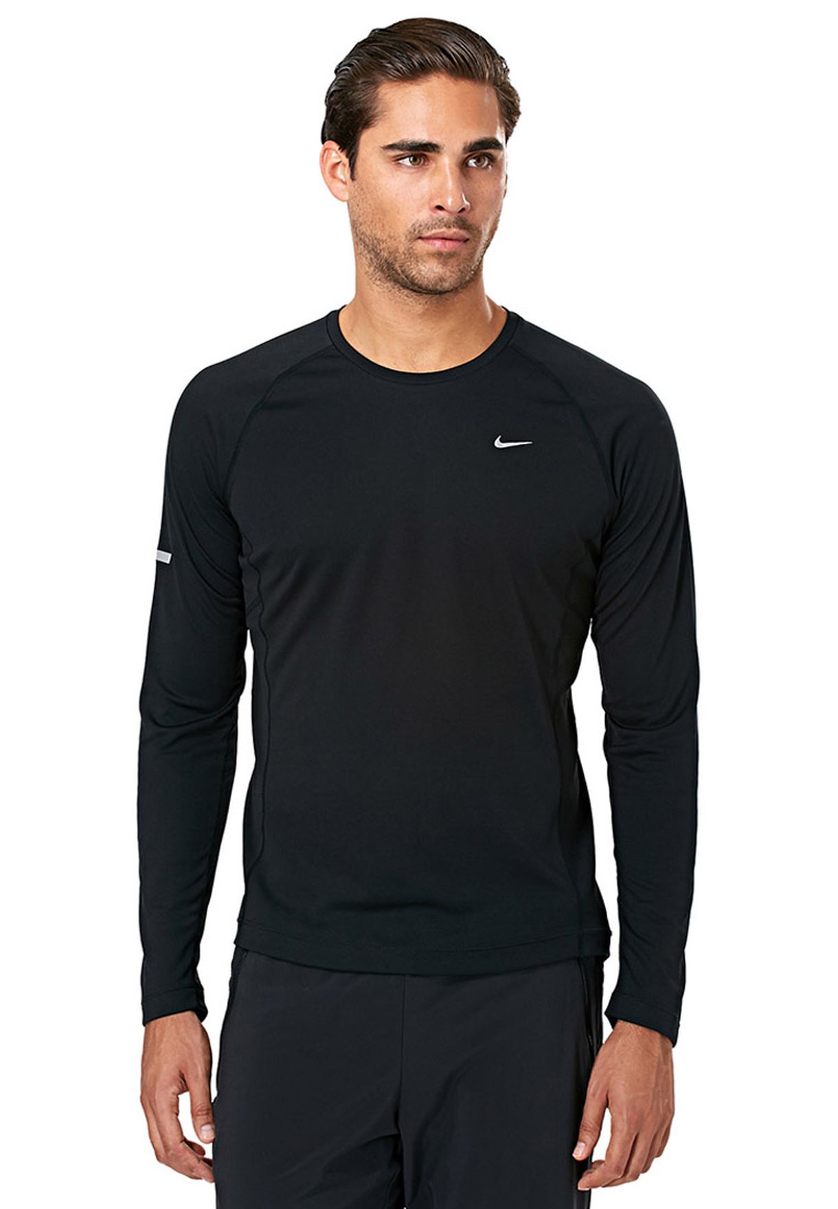 Buy Nike black Miler Ls T-Shirt for Men 