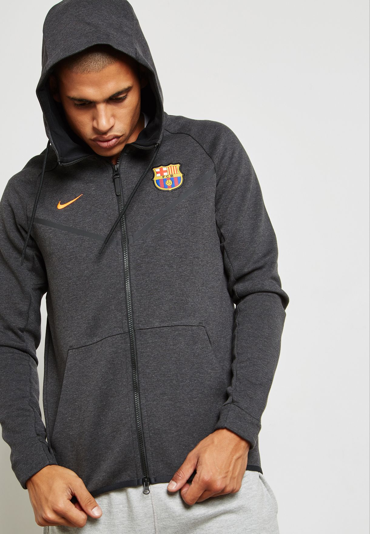 ola pantalla Maestro Buy Nike grey FC Barcelona Tech Fleece Hoodie for Men in Riyadh, Jeddah
