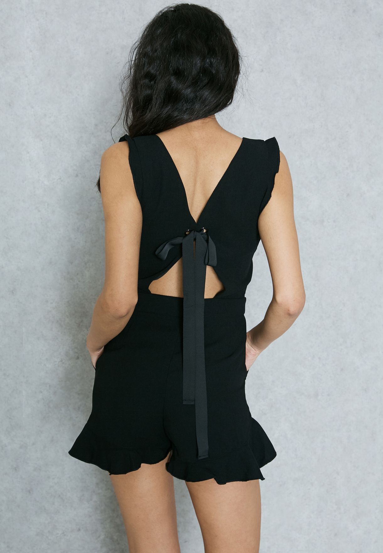 black ruffle playsuit