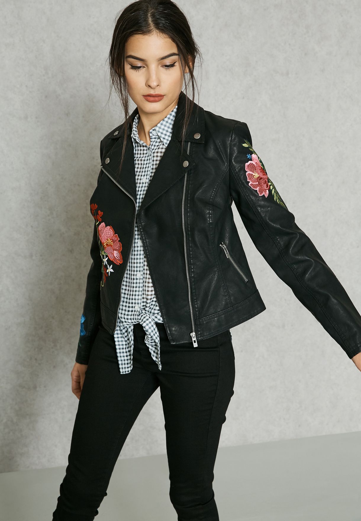 Buy New Look black Embroidered Biker Jacket for Women in MENA, Worldwide