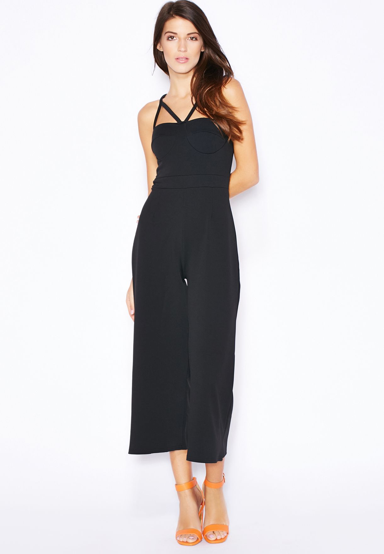 black strappy culotte jumpsuit