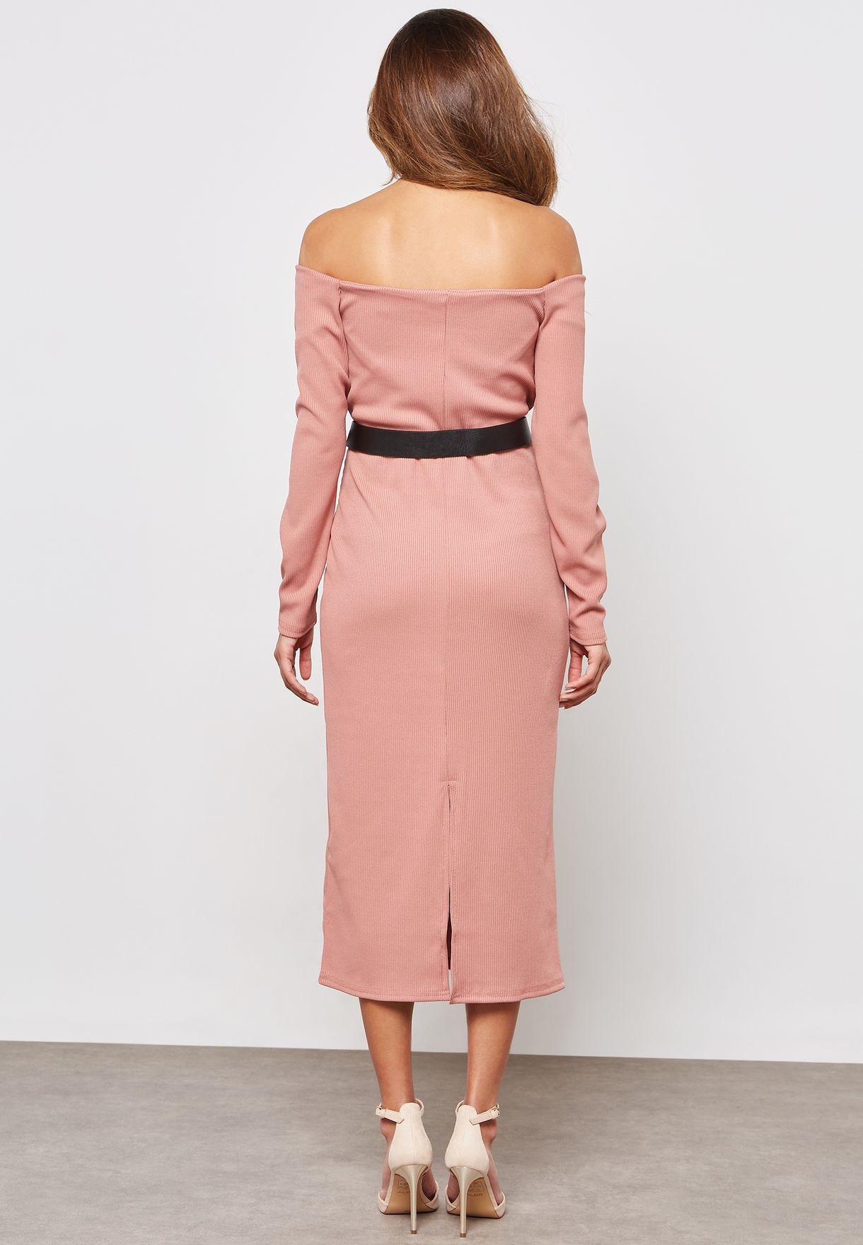 bardot ribbed midi dress