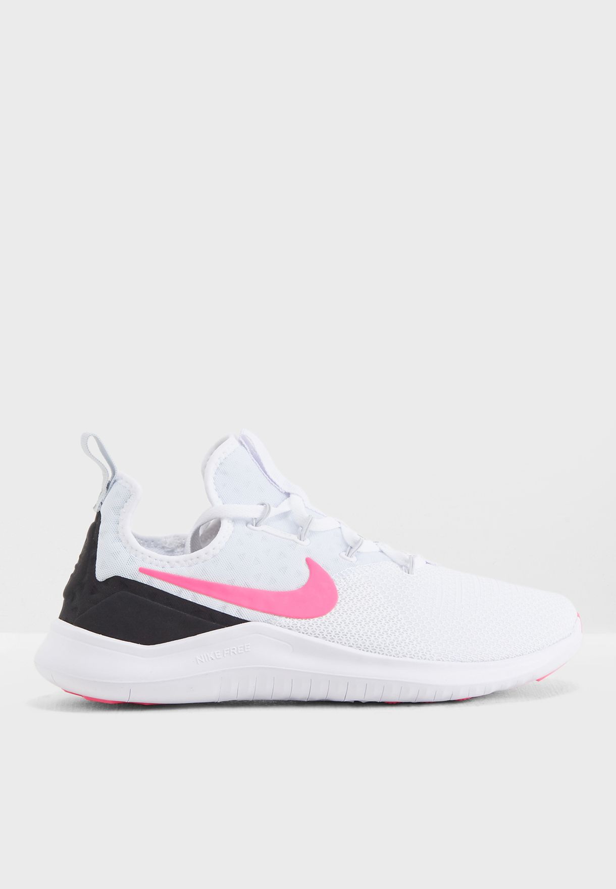 nike training free tr 8 trainers in white with pink swoosh