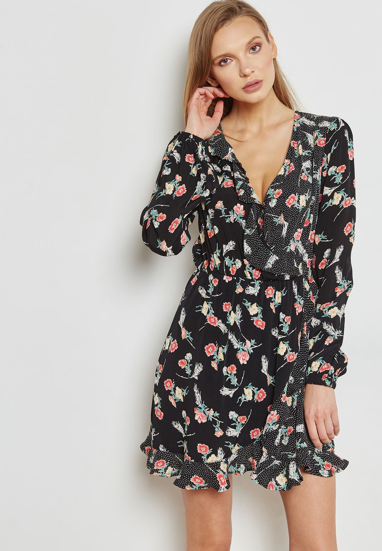 miss selfridge floral wrap dress