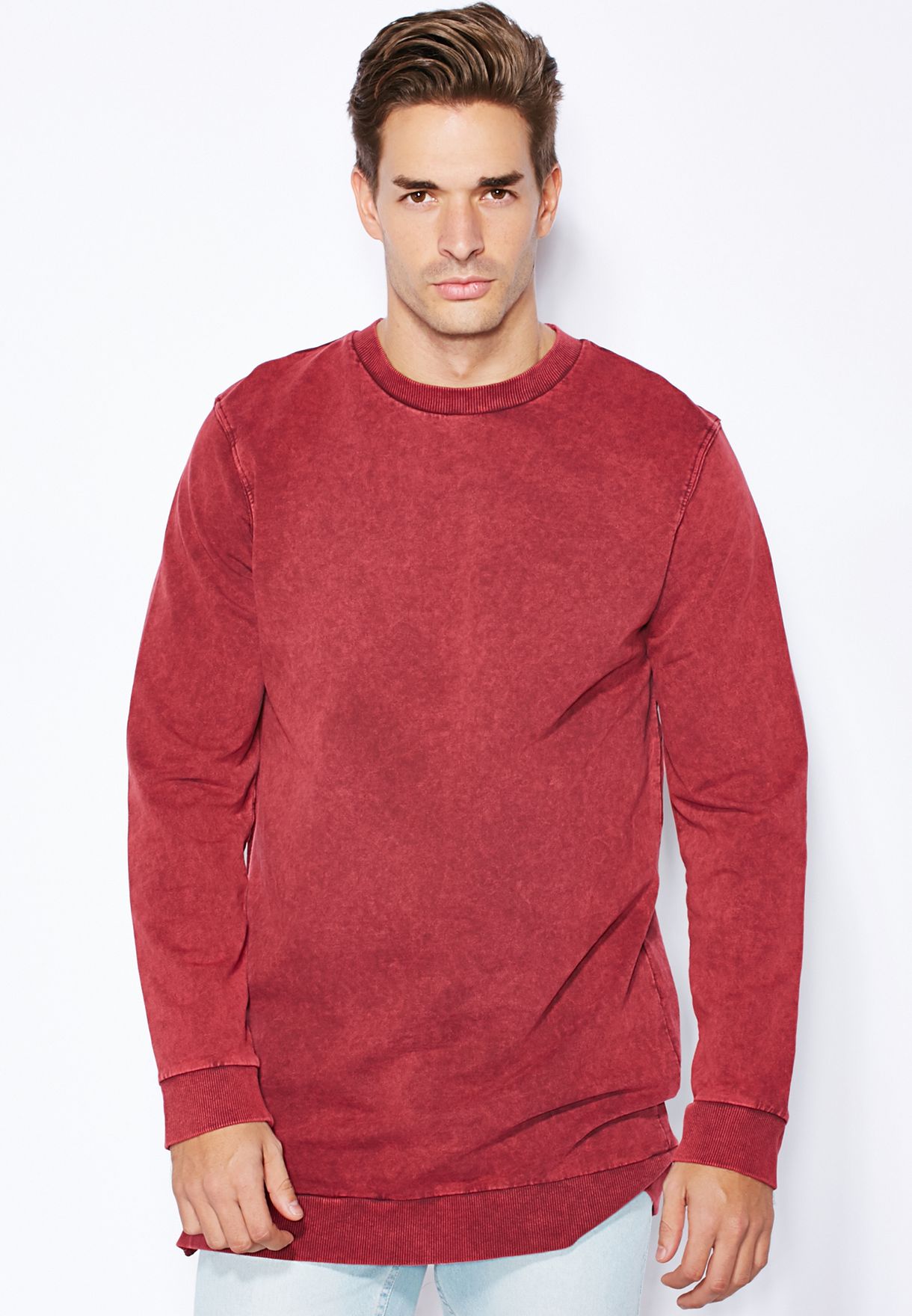 washed red sweatshirt