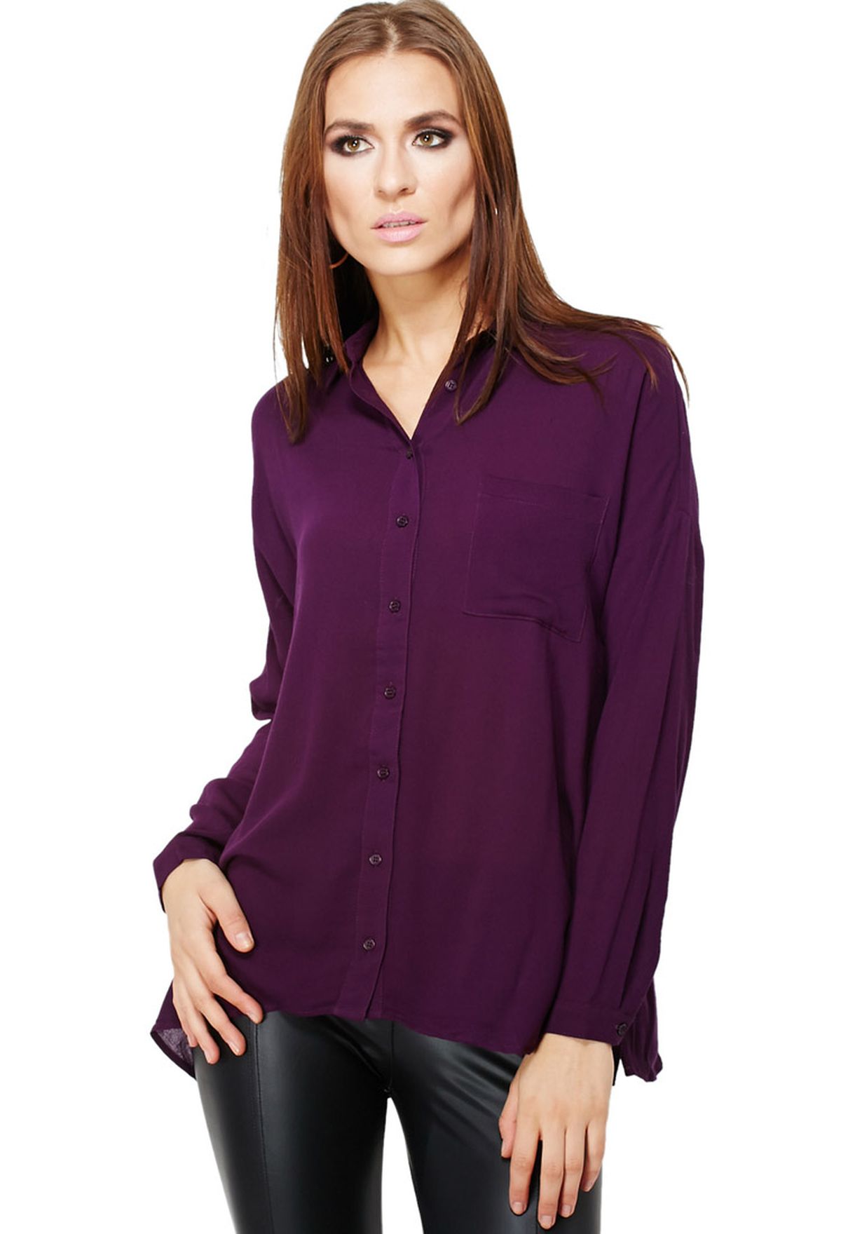 purple button down shirt