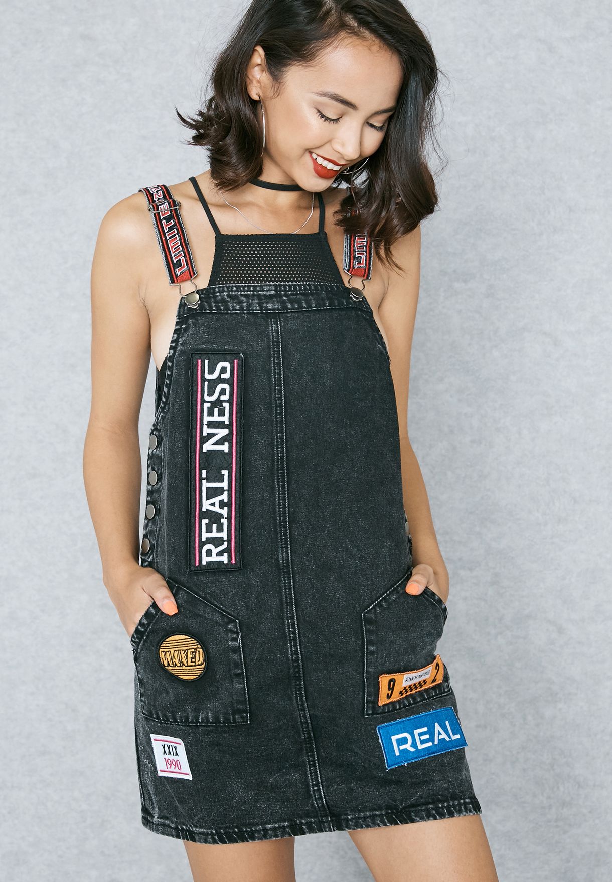 realness patch overall dress