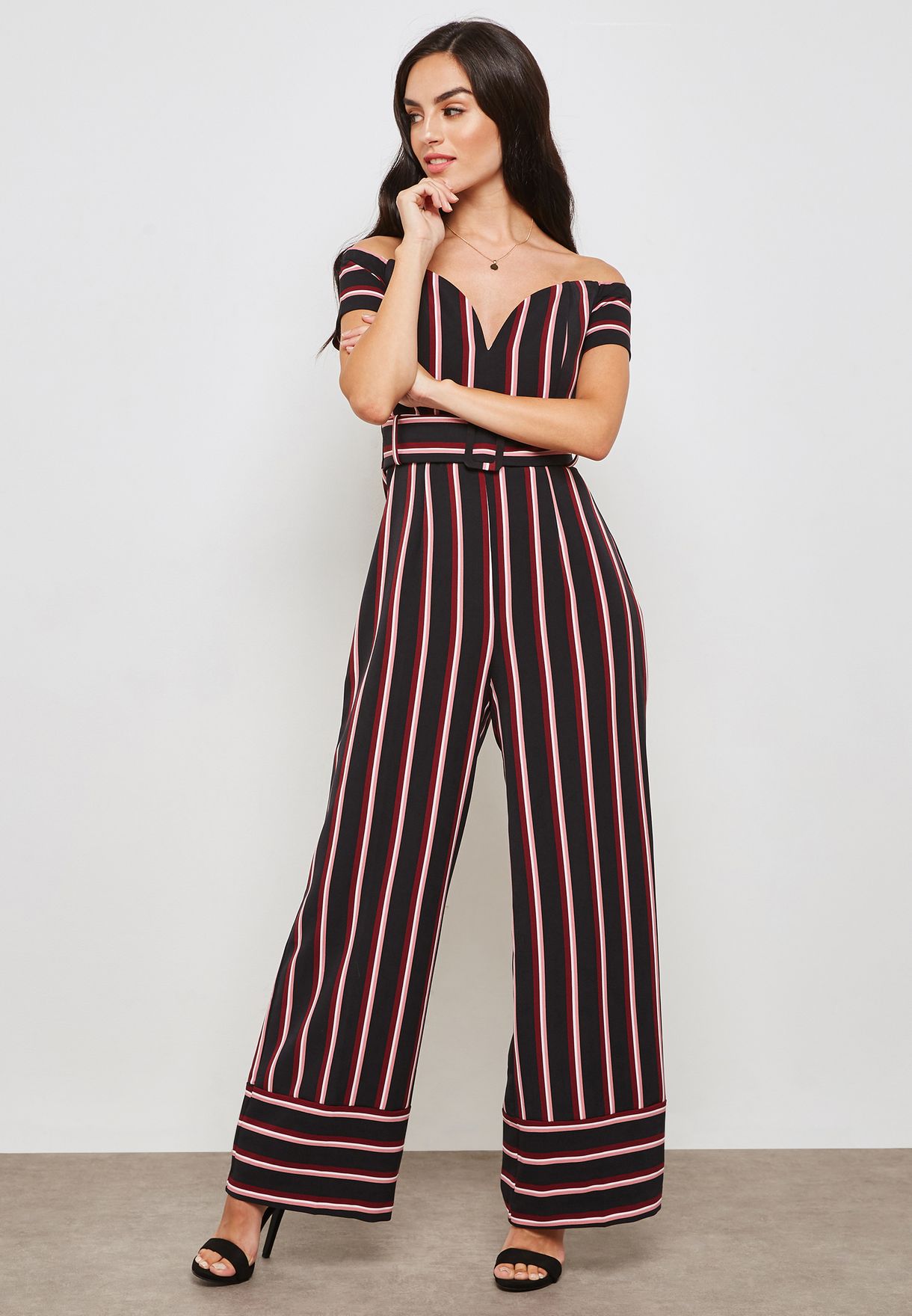 bardot striped jumpsuit