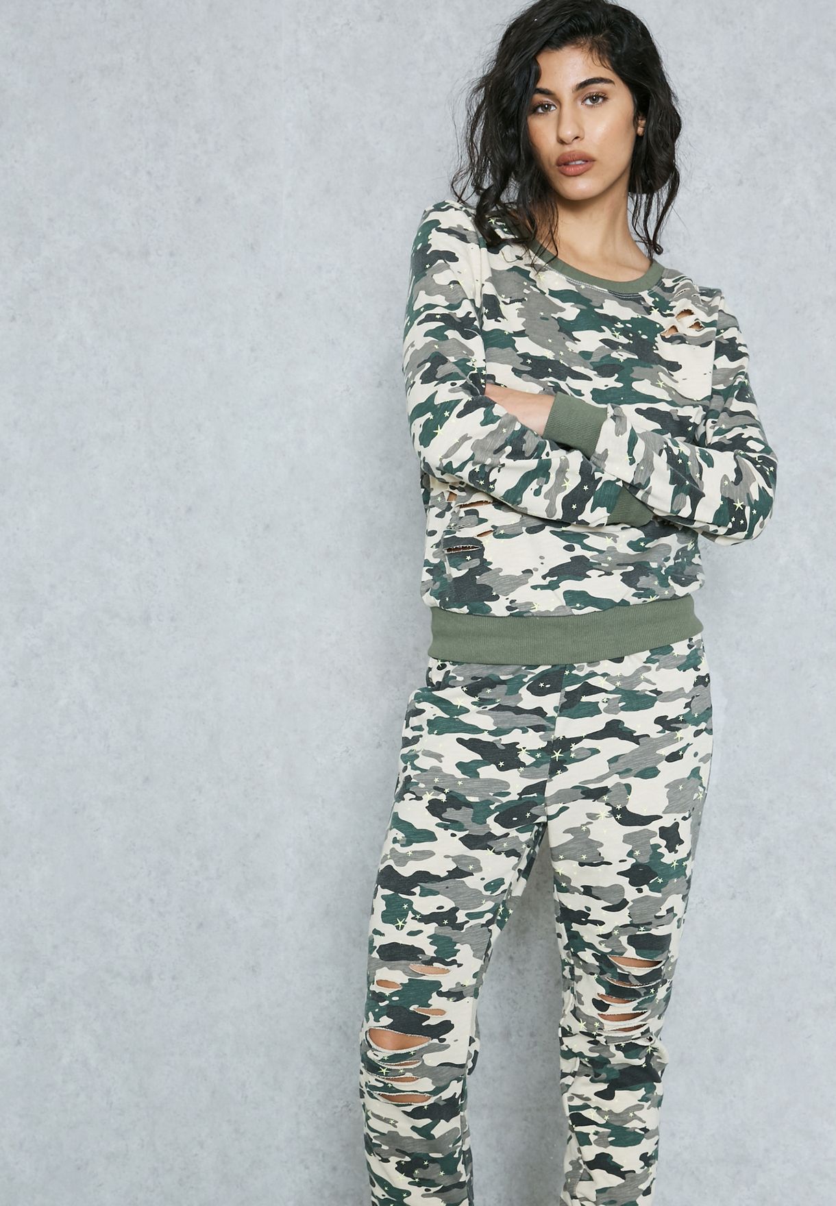 camo ripped joggers