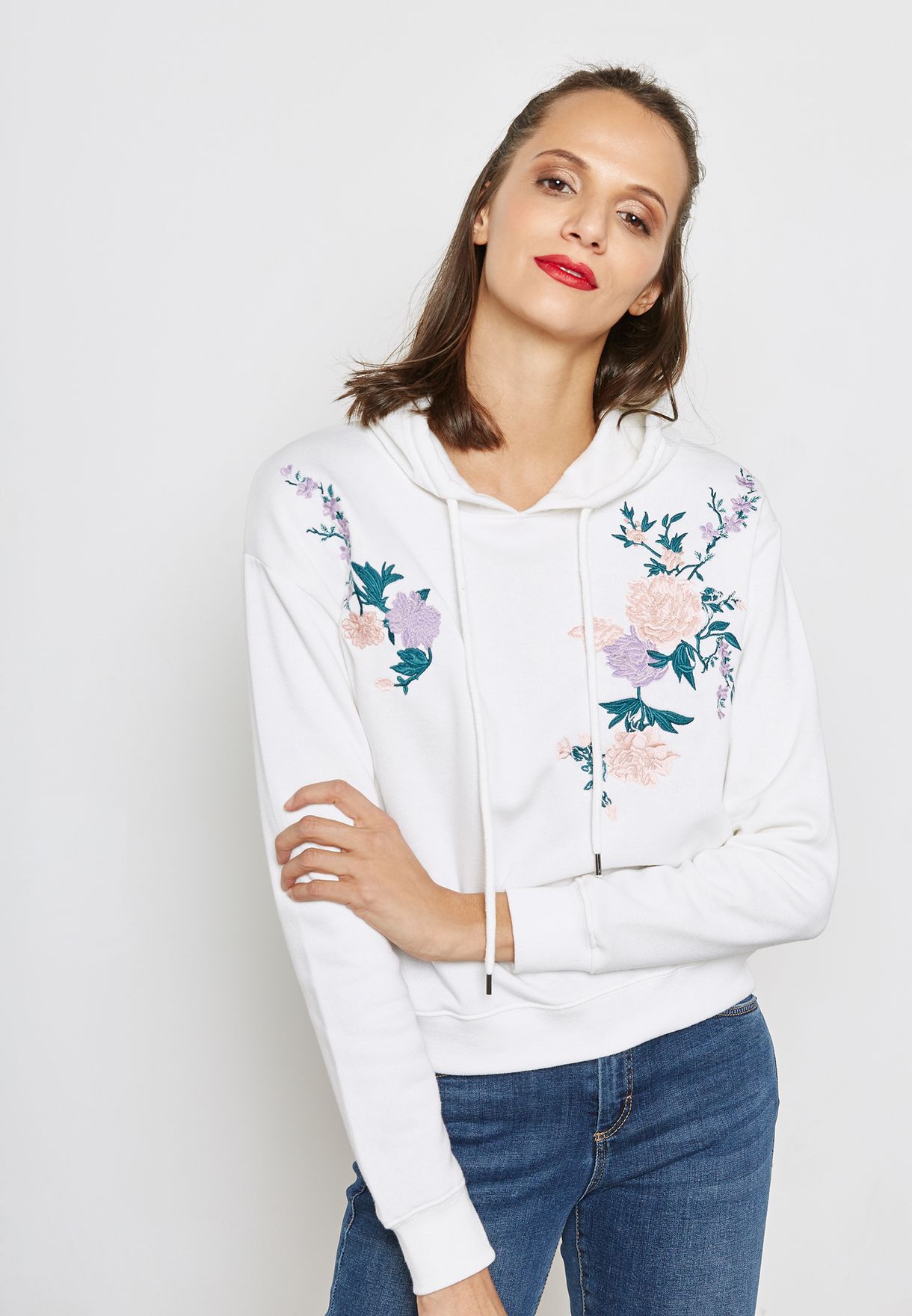 floral embroidered hoodie