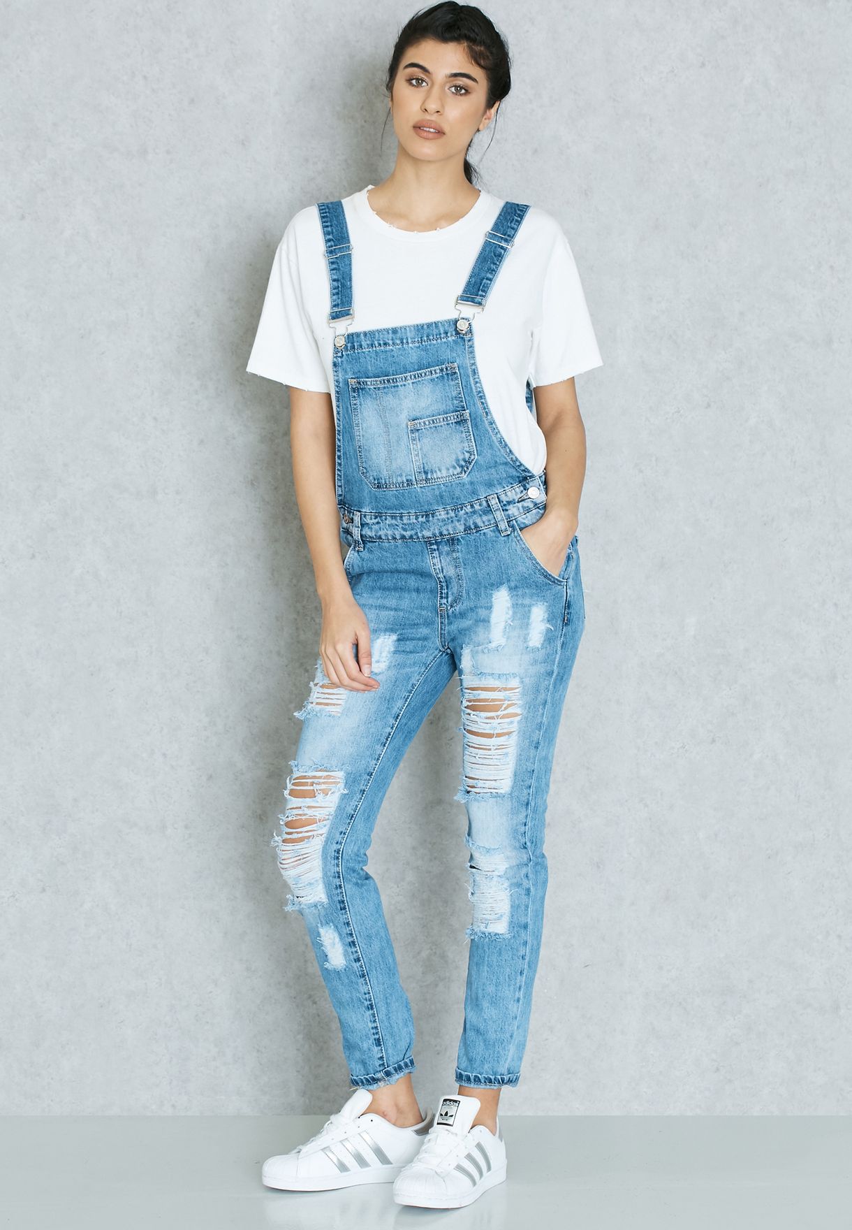 ripped denim dungarees