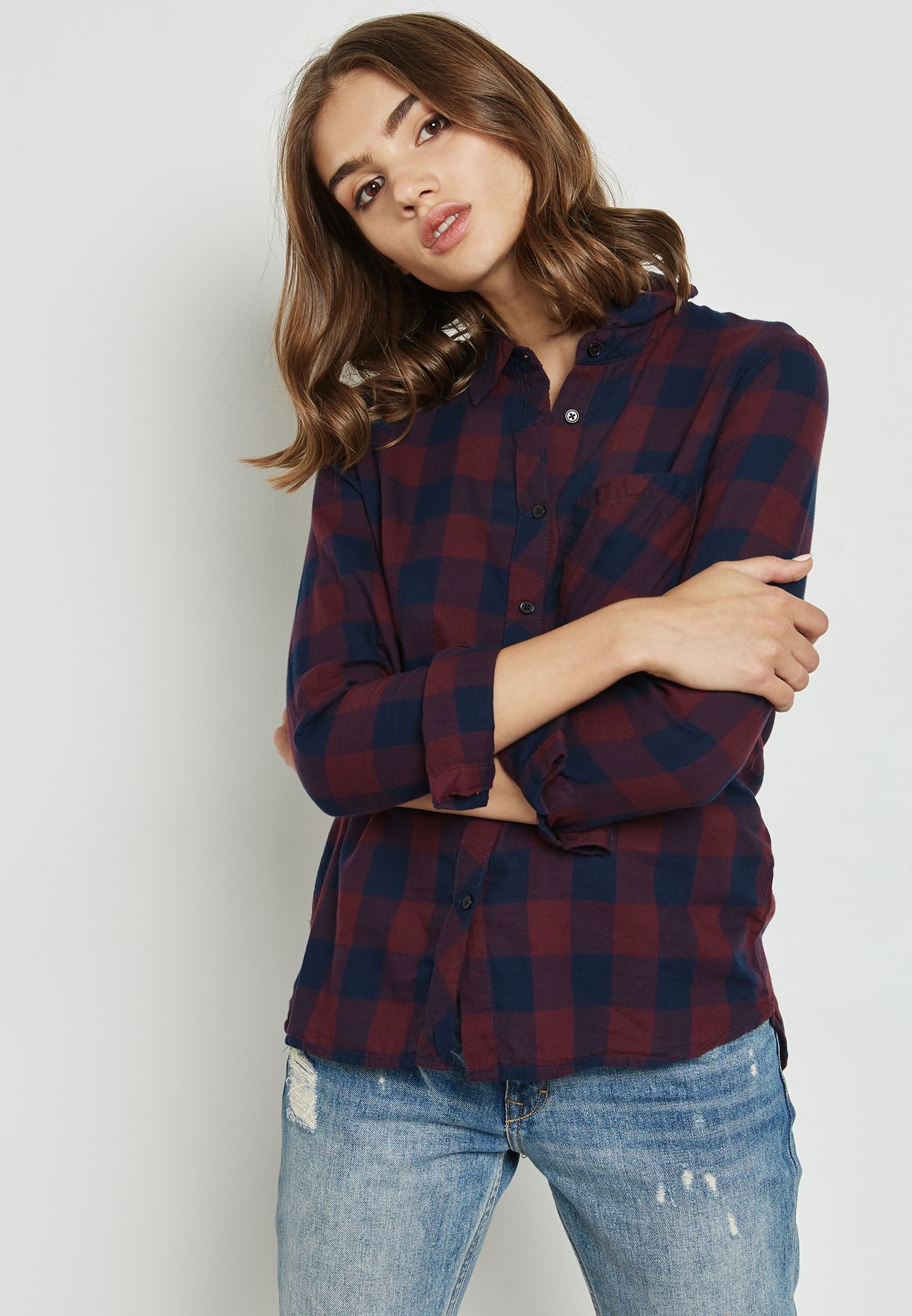 maroon checked shirt womens