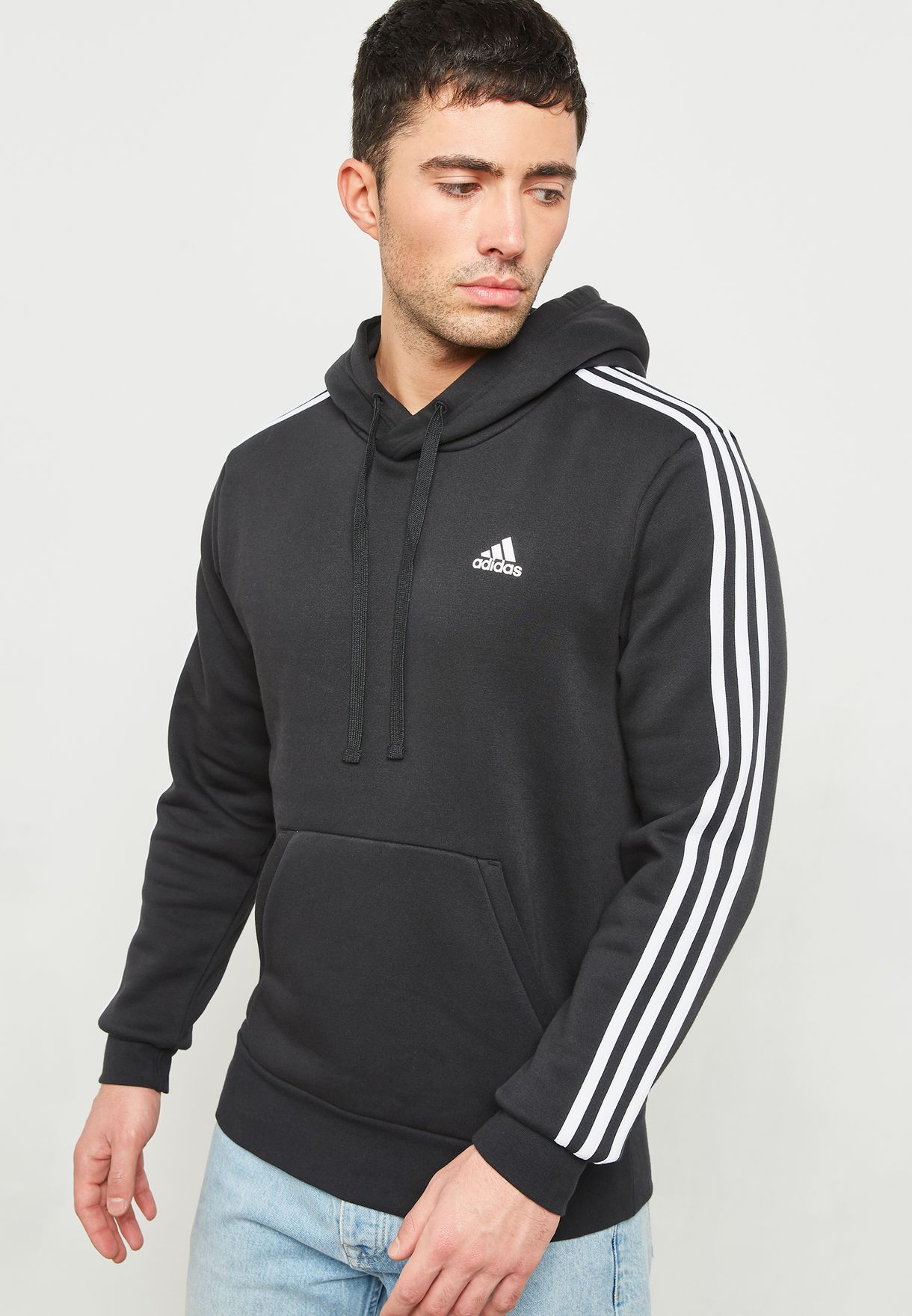 black three stripe hoodie by adidas