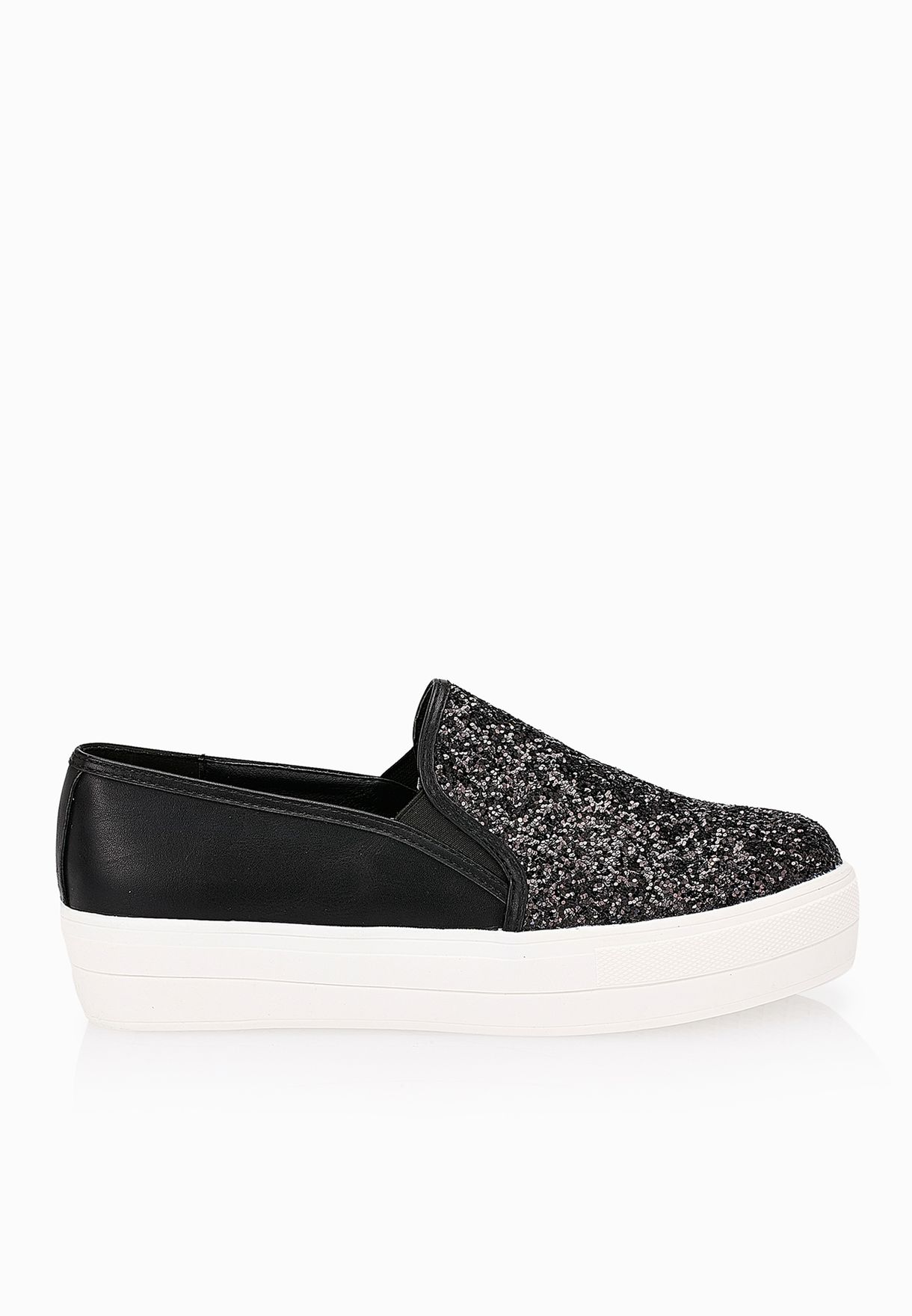 black sparkly slip on shoes