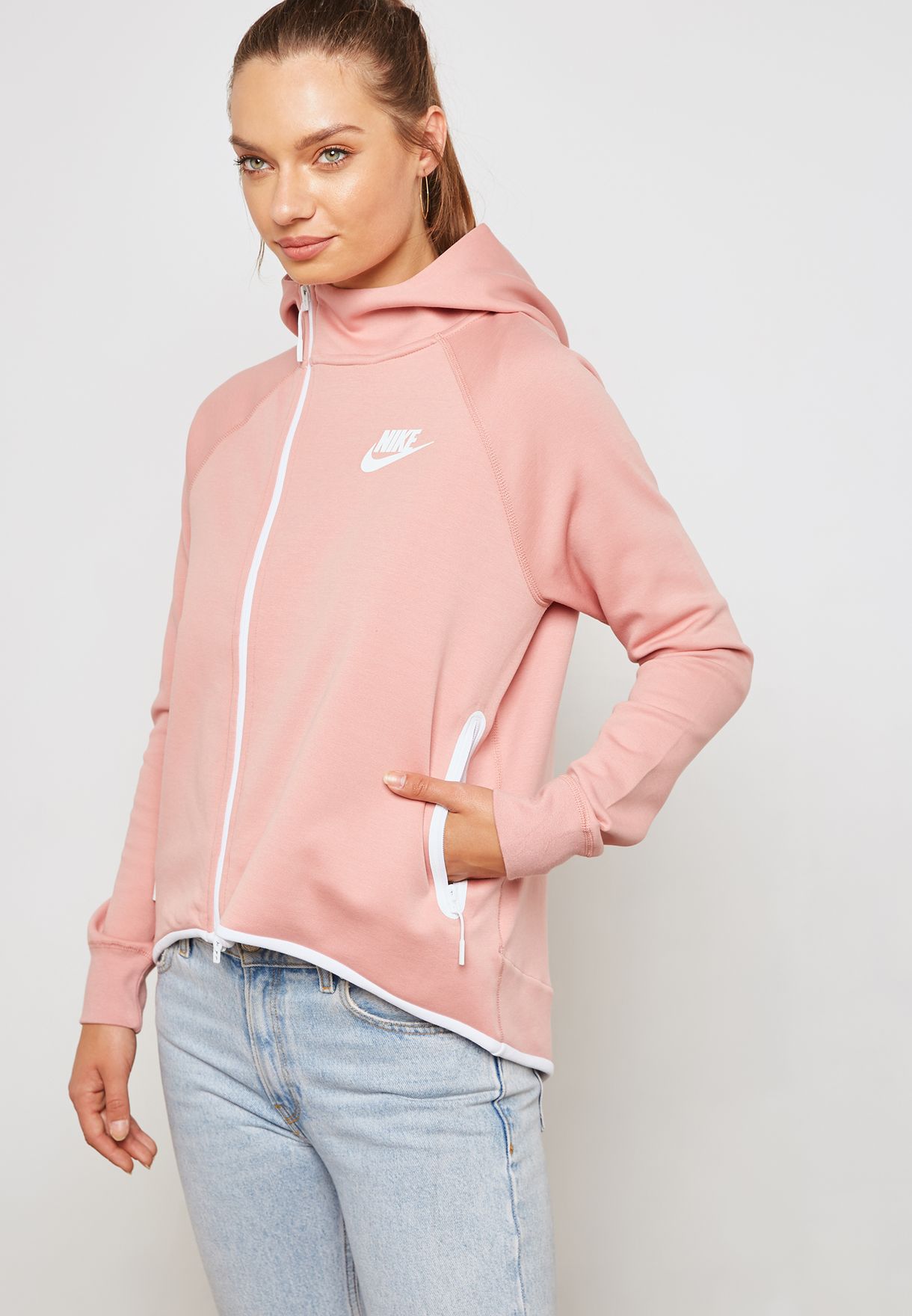 Buy Nike pink Tech Fleece Cape Hoodie 