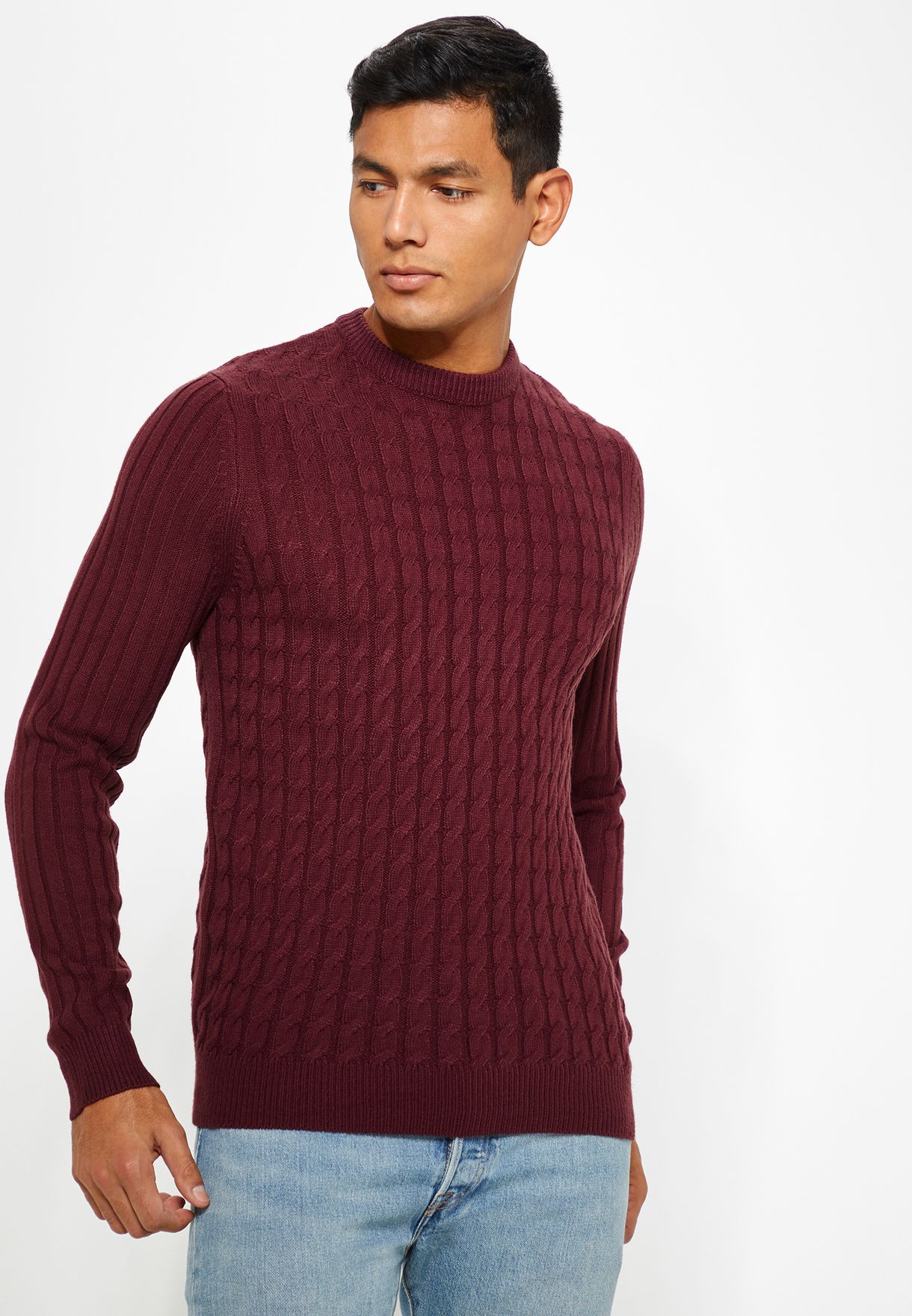 Buy New Look burgundy Muscle Fit Crew Neck Sweater for Men in MENA ...