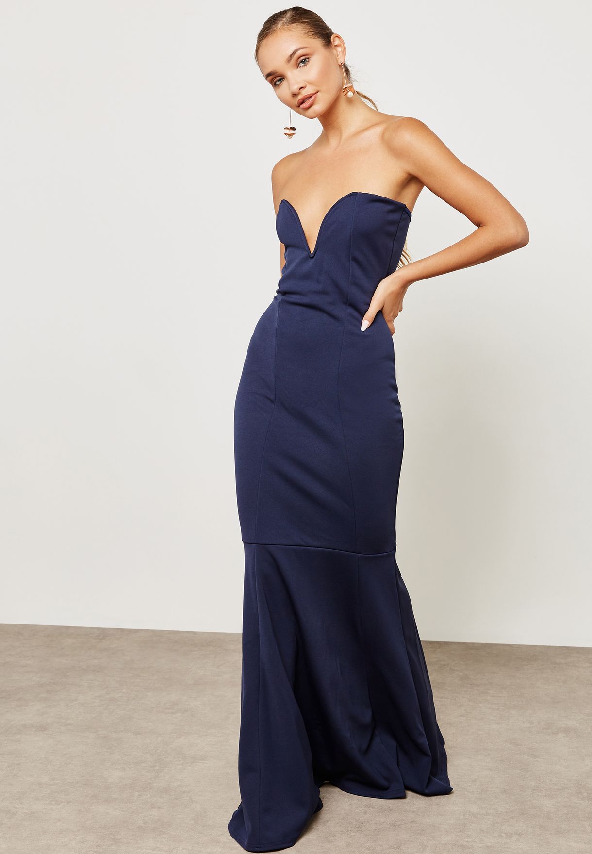 missguided navy fishtail dress