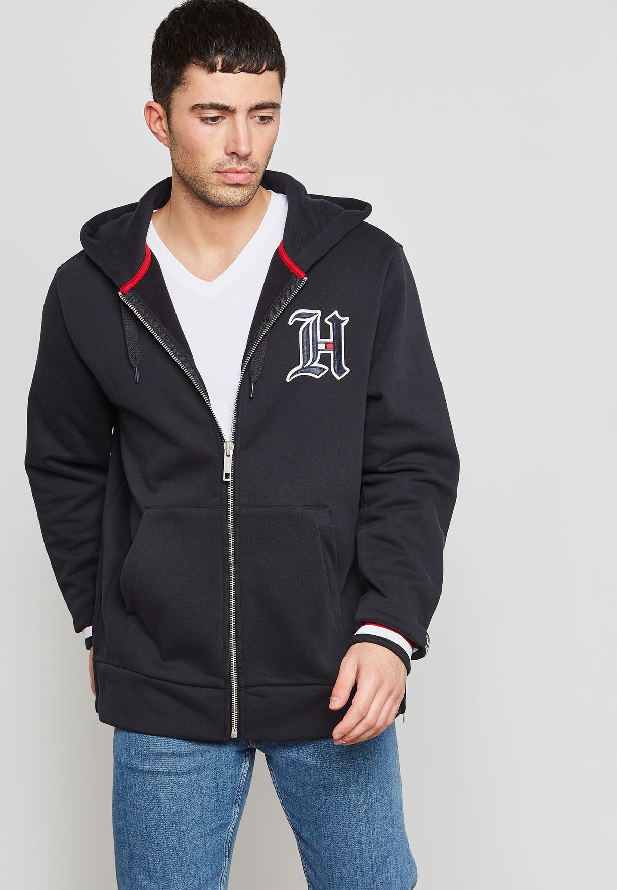 tommy hilfiger logo zip hoodie