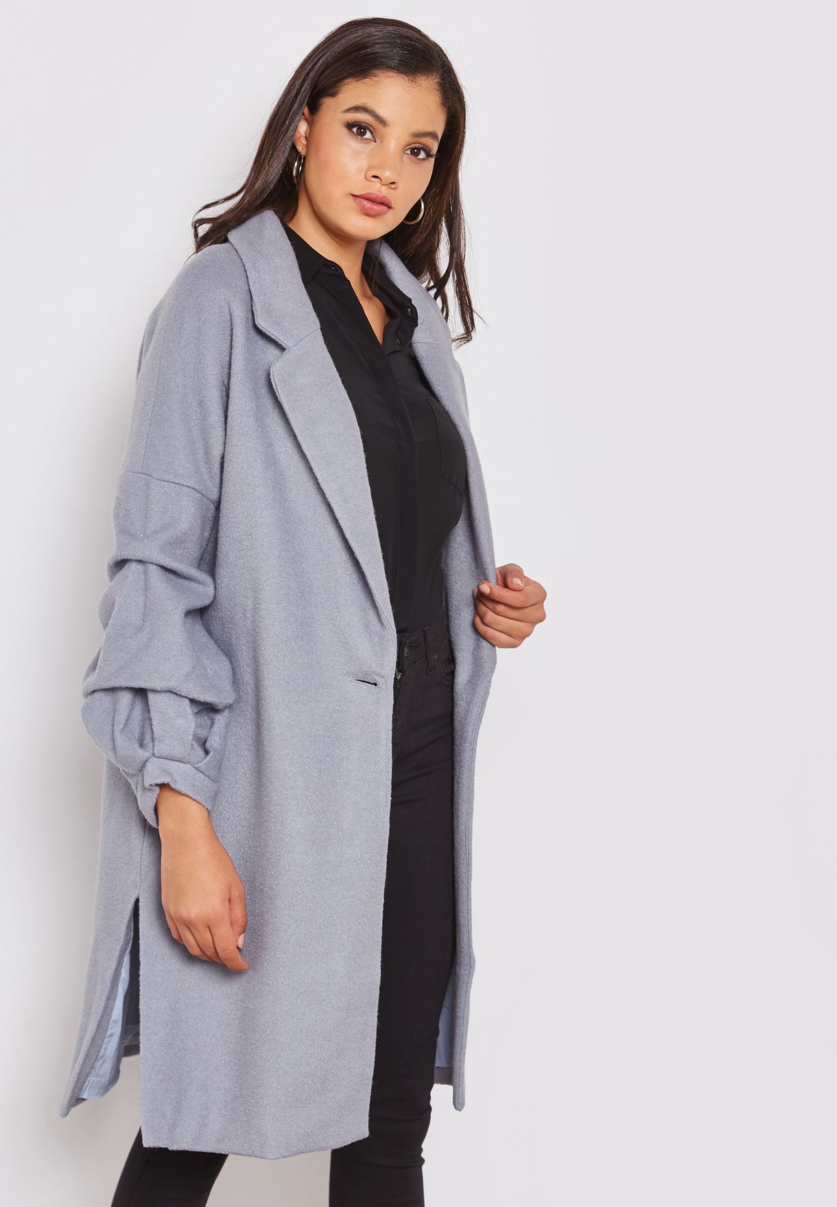 puff sleeve wool coat