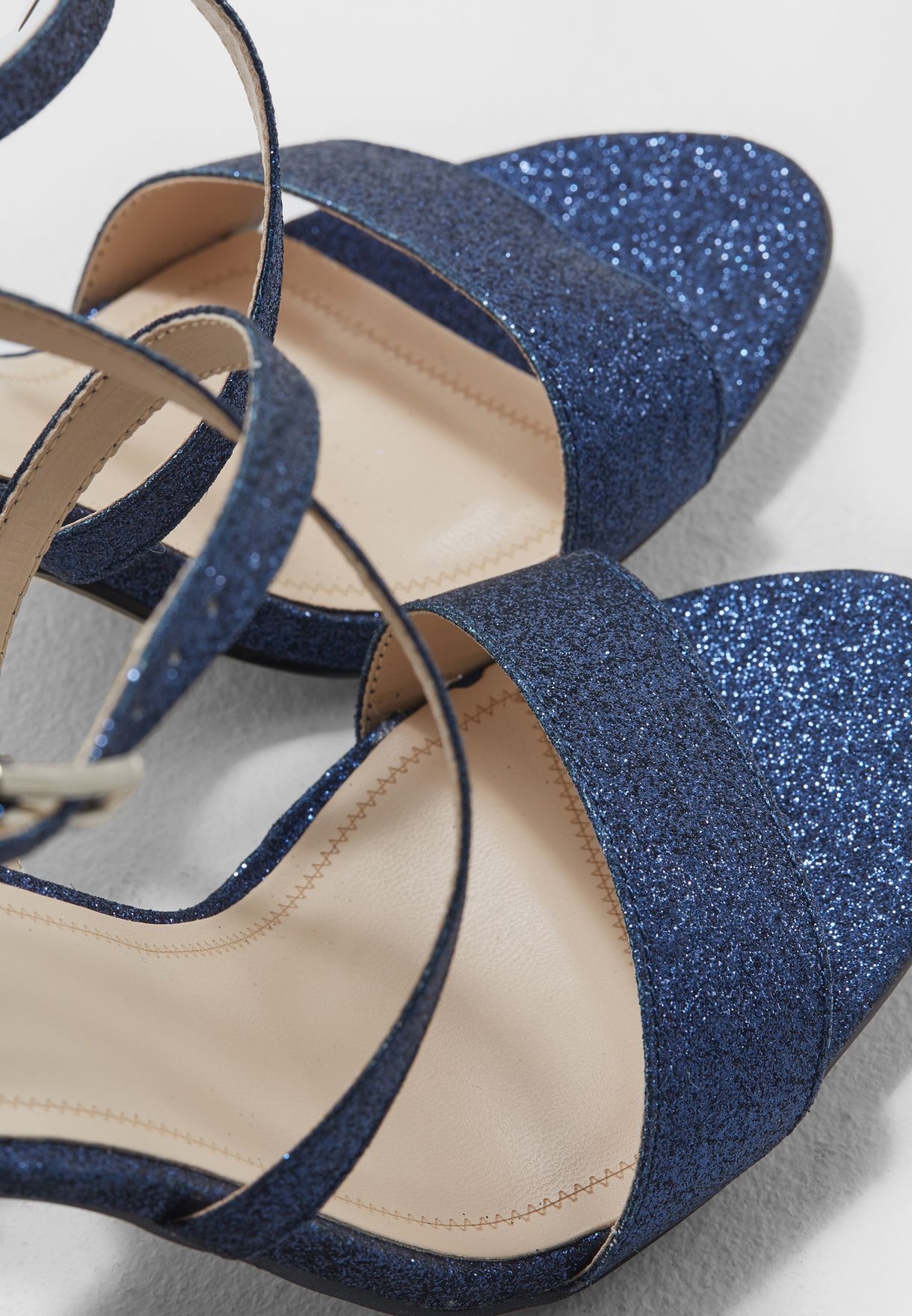 blue glitter block heels