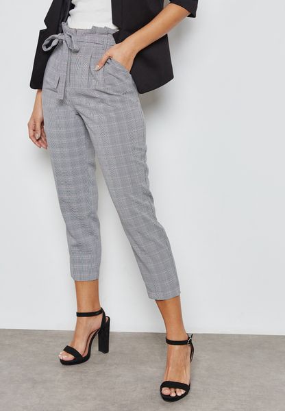 Shop Miss Selfridge Petite prints Paper Bag Checked Pants 