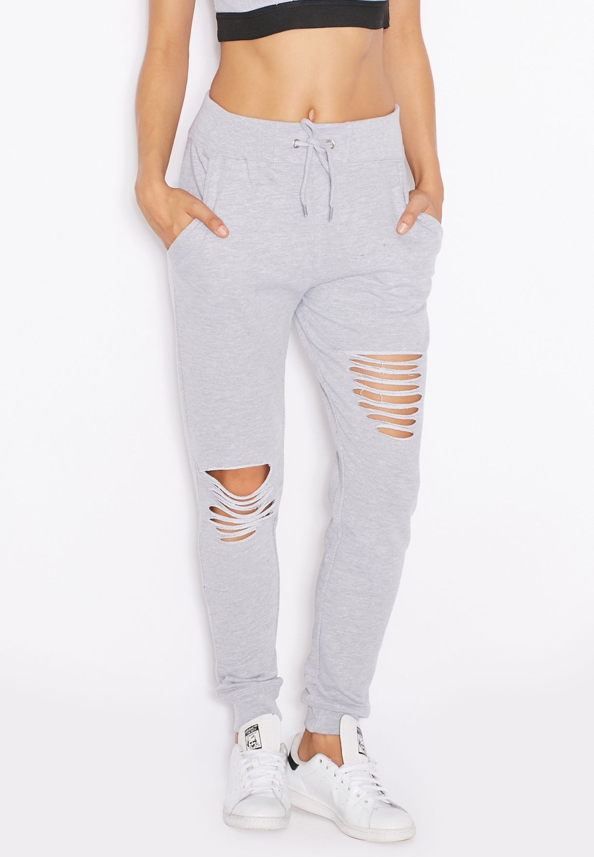 ripped grey joggers