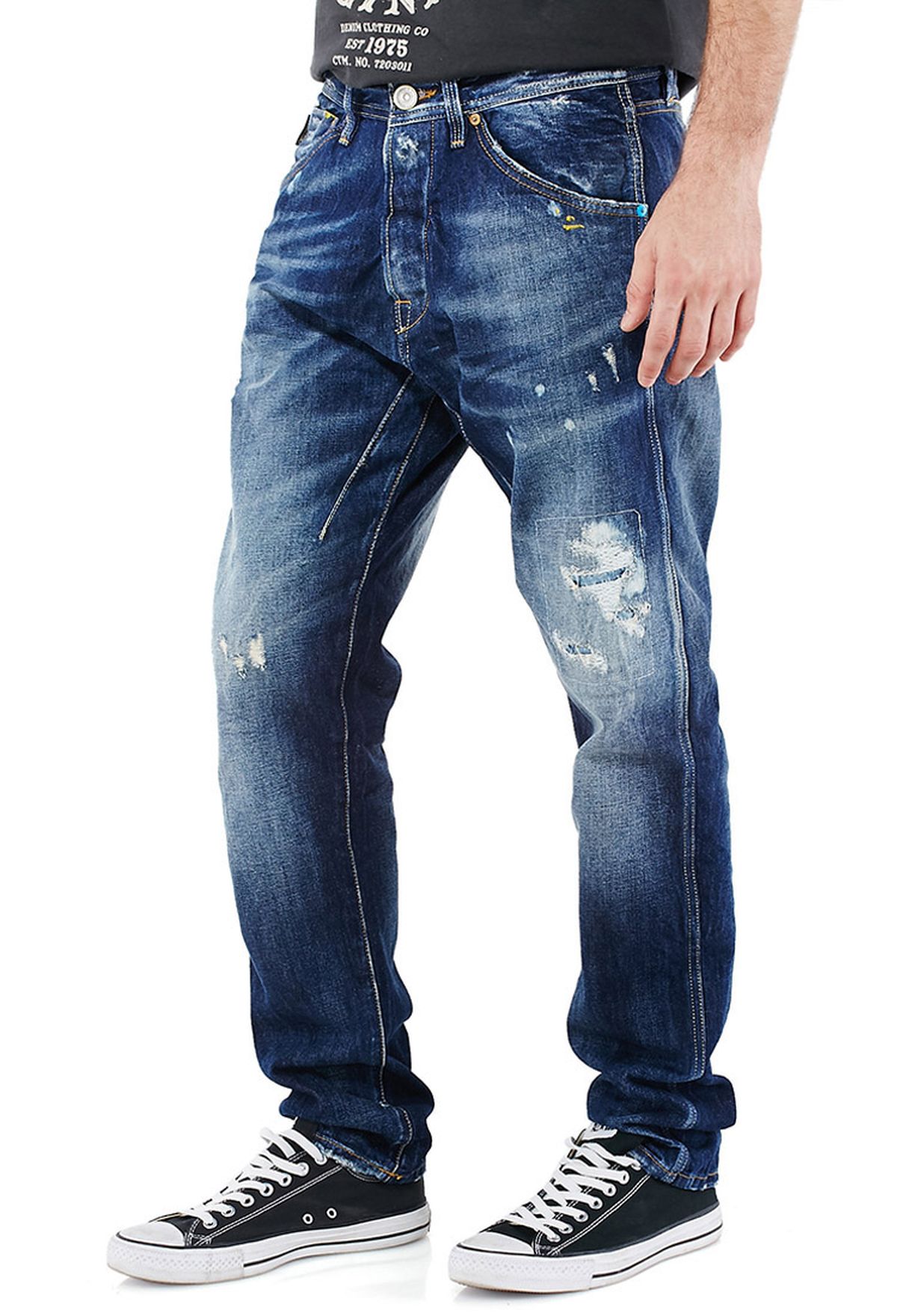 Buy Jack Jones blue Erik Fit Mid Wash Ripped Jeans for Men in Worldwide