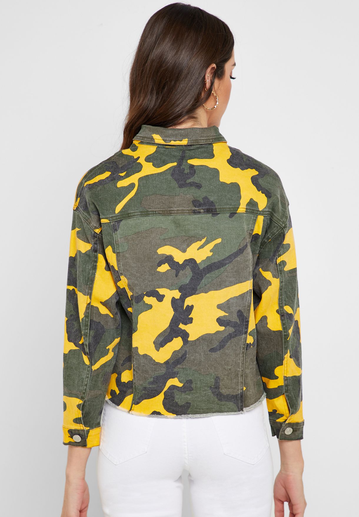 cropped camo jean jacket