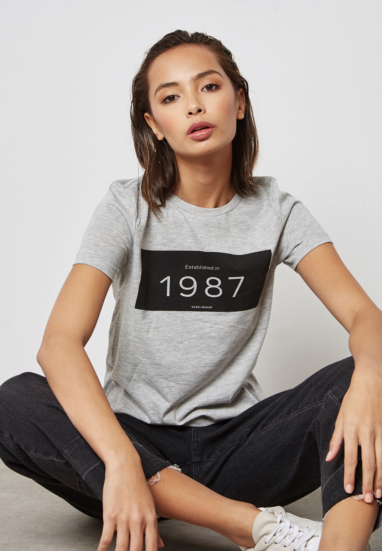 Buy Vero Moda grey Slogan T-Shirt for Women in MENA, Worldwide 10193443