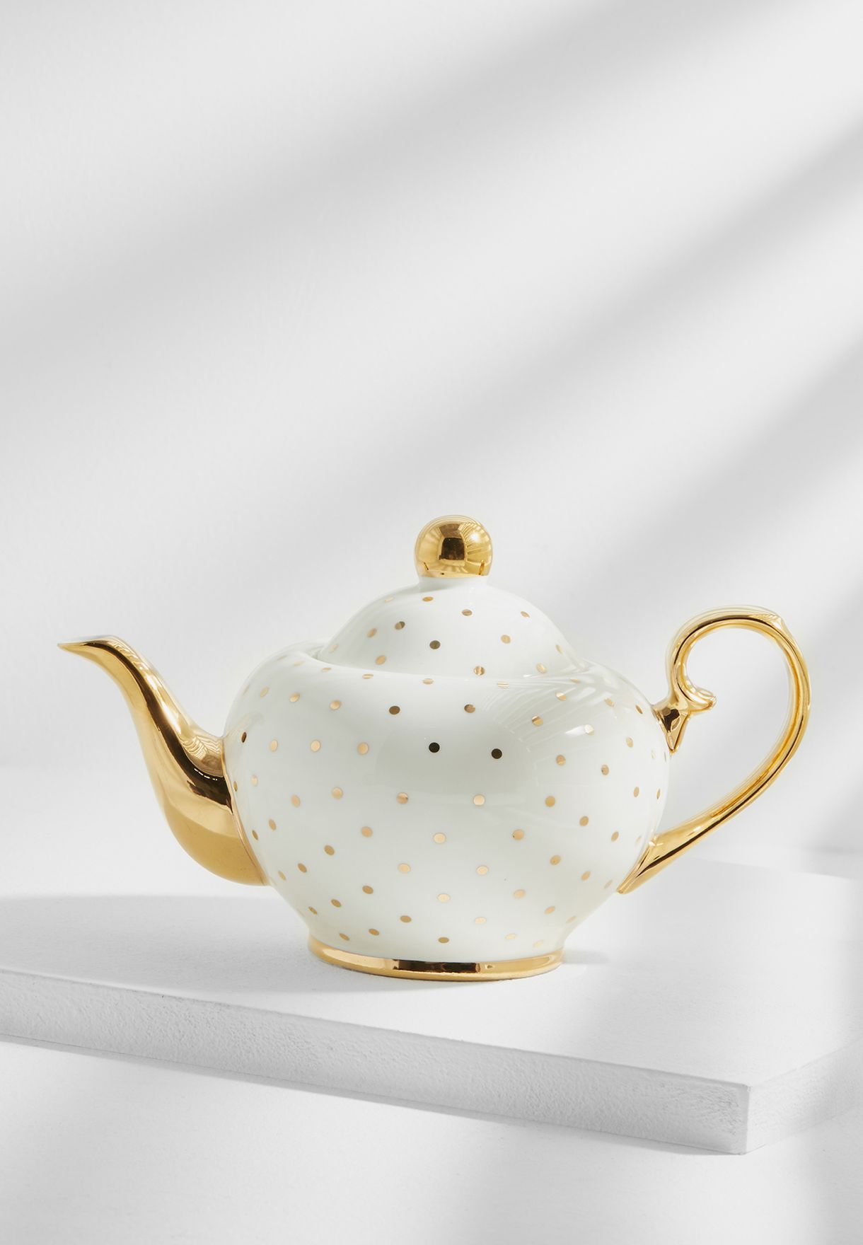 Bombay Duck Miss Golightly Teapot White with Gold Spots VIA357G 