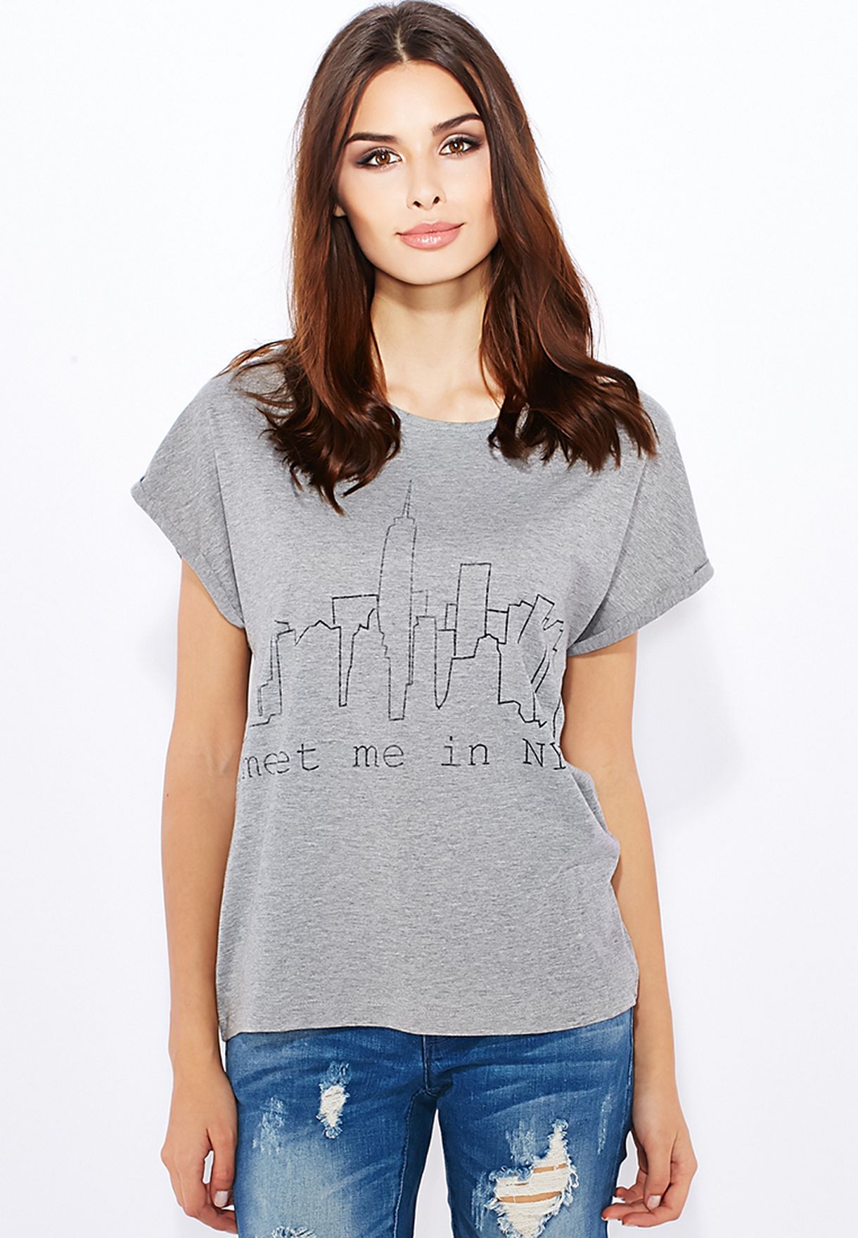 Ydeevne Opmærksomhed Implement Buy Vero Moda grey Meet Me In NYC T-Shirt for Women in Manama, other cities  