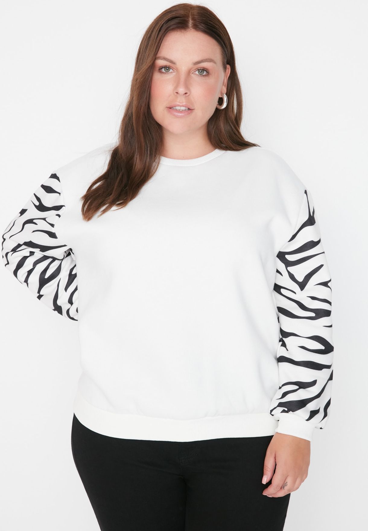 Printed Sleeve Knitted Sweatshirt