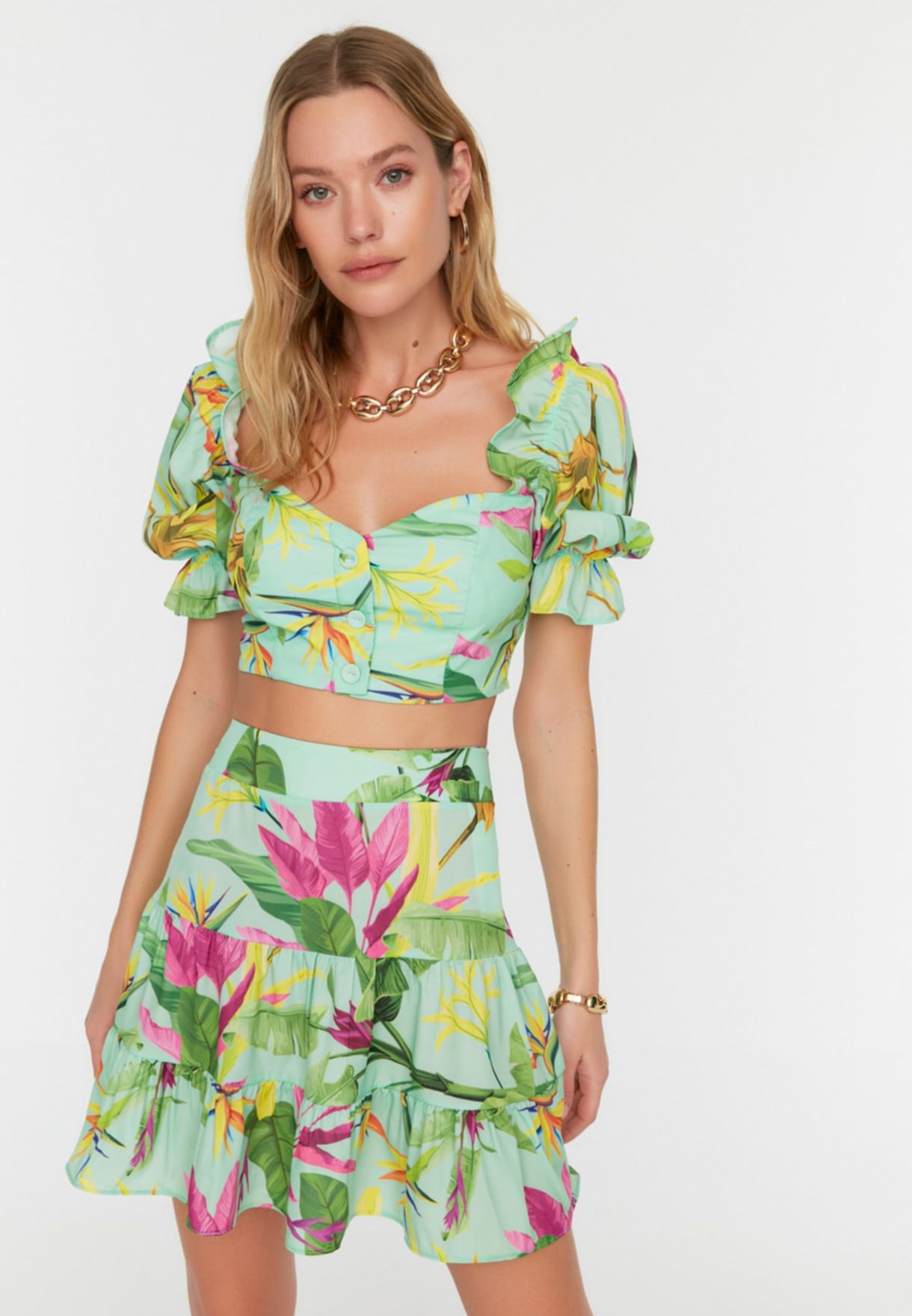 Floral Print Crop Top & Skirt Set
