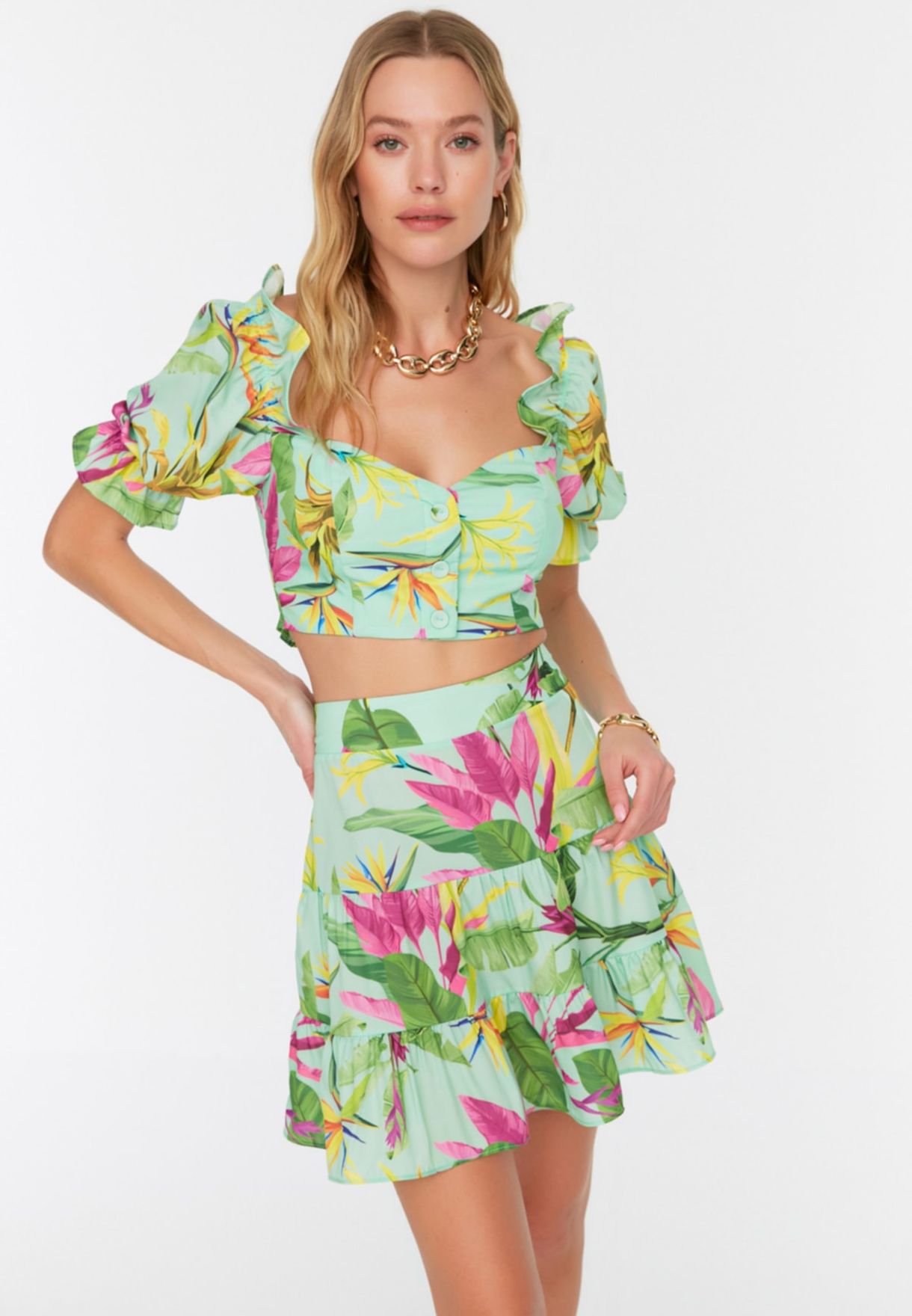 Floral Print Crop Top & Skirt Set