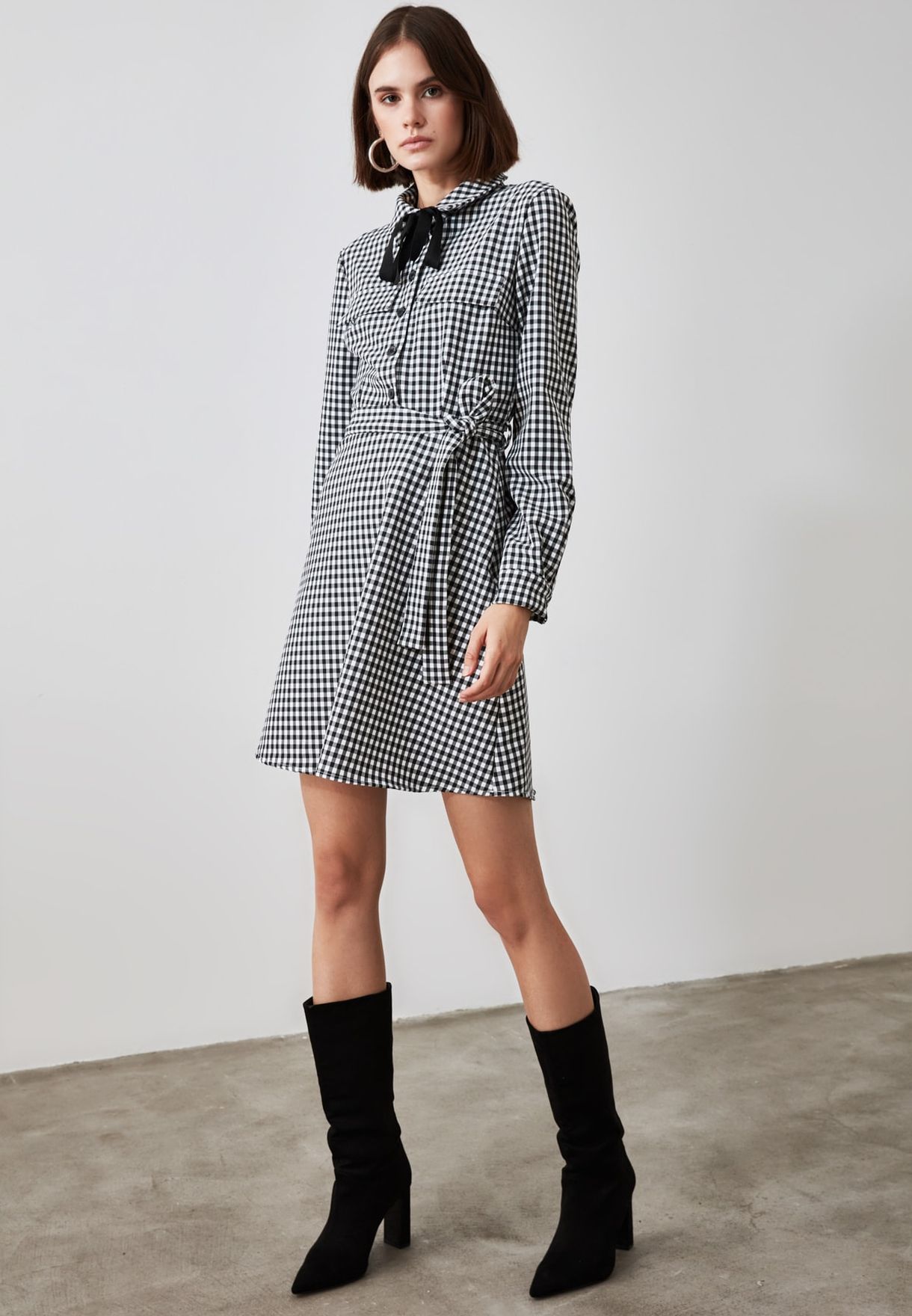 gingham shirt dress