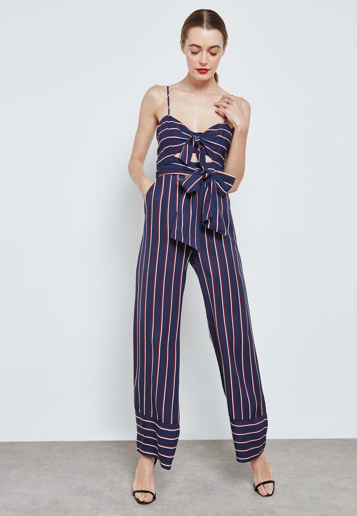 bardot striped jumpsuit