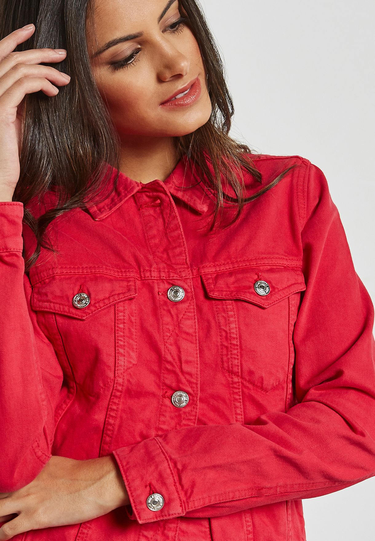 mango red denim jacket