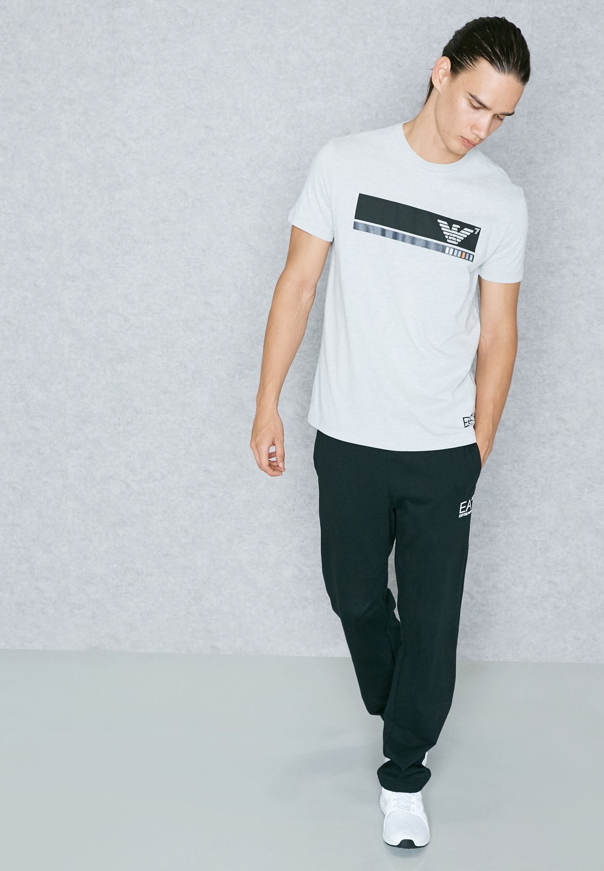 Buy Ea7 Emporio Armani Grey Logo Print T Shirt For Men In Mena Worldwide Pj30z 3ypte2 3904