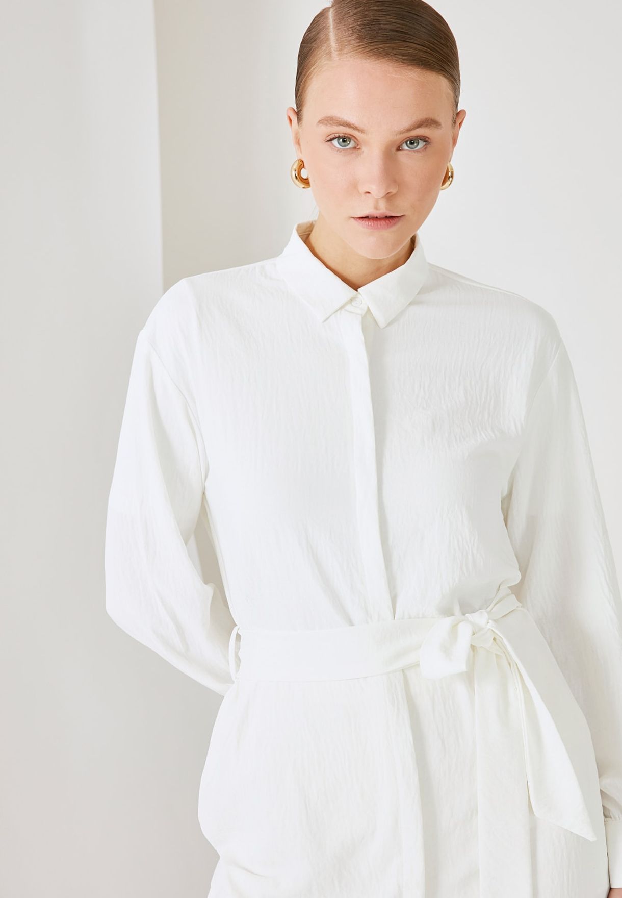 Buy Trendyol white Button Down Tunic Shirt for Women in MENA, Worldwide