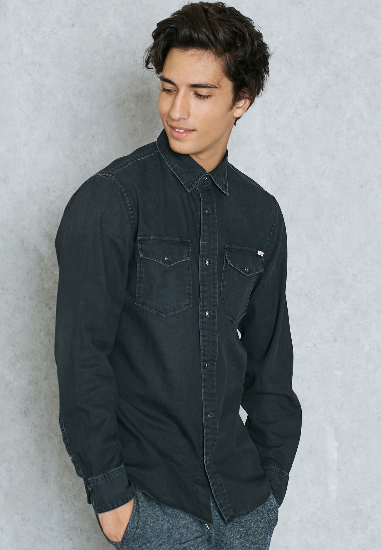 jack and jones black denim shirt