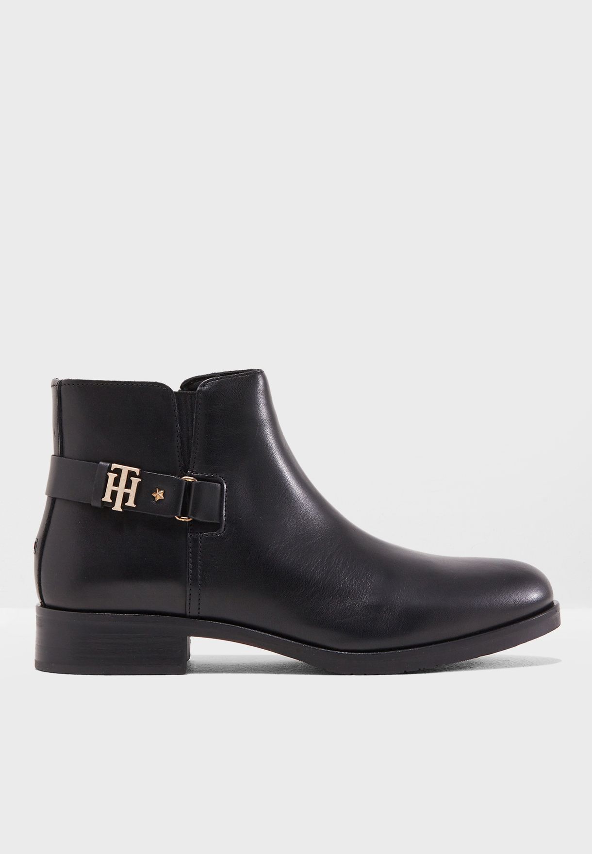 tommy hilfiger th buckle leather bootie