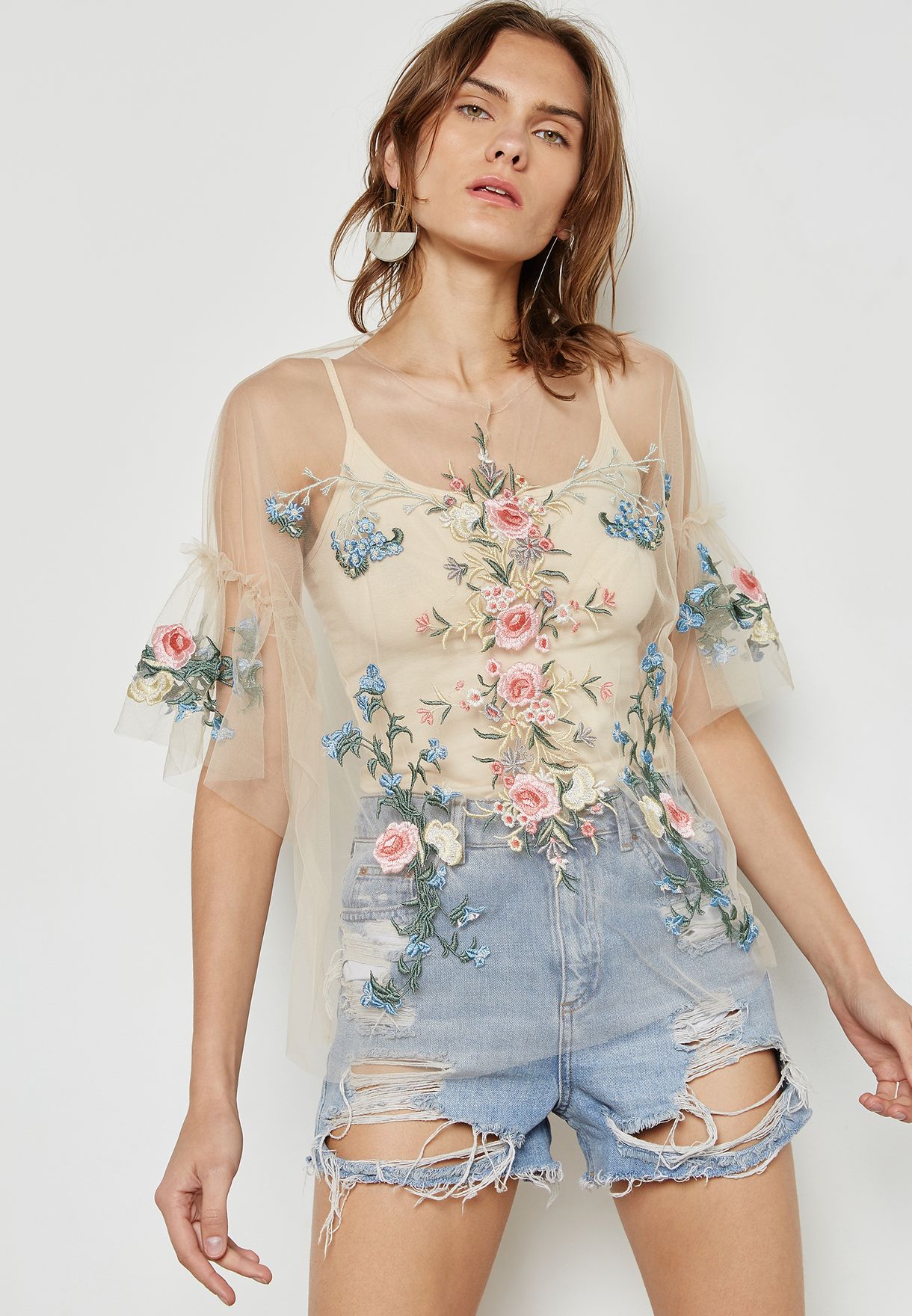 sheer embroidered top