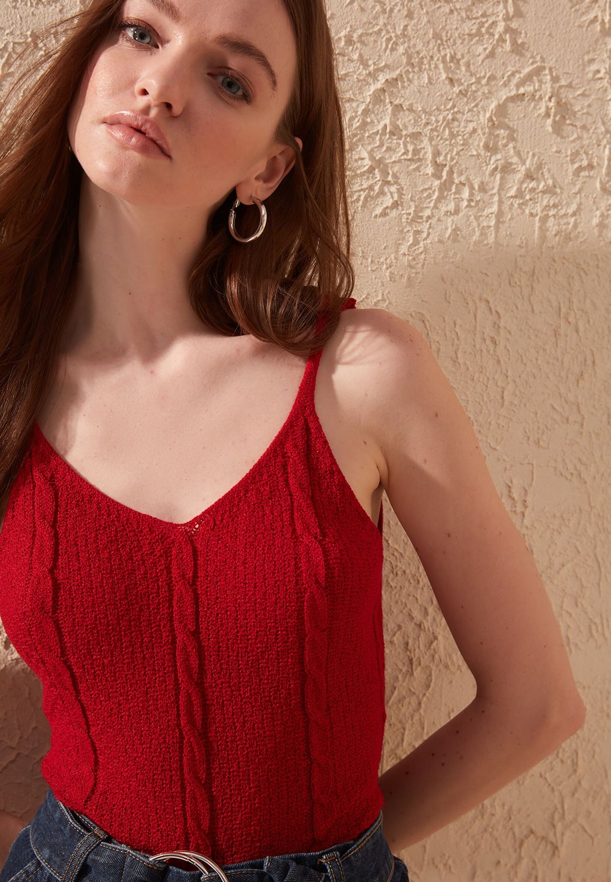 red cami top