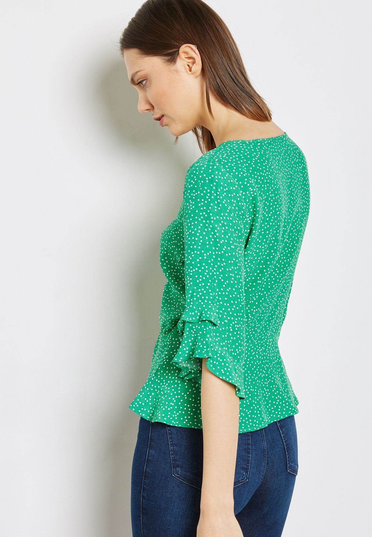 topshop green polka dot top