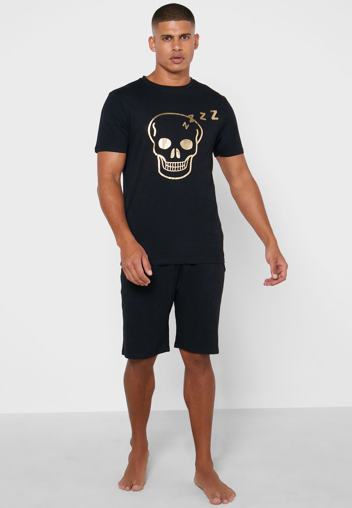 Metallic Skull Shorts Pyjama Set