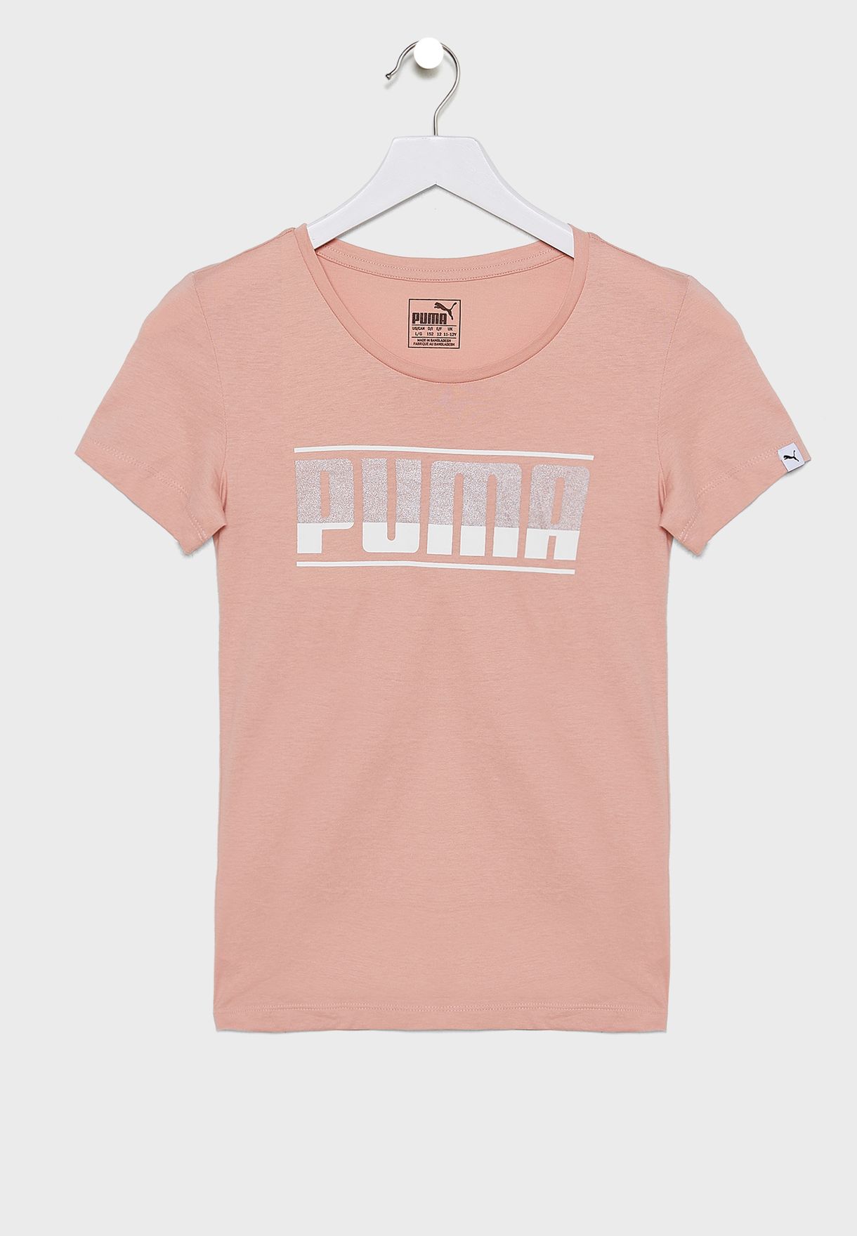 pink and white puma shirt