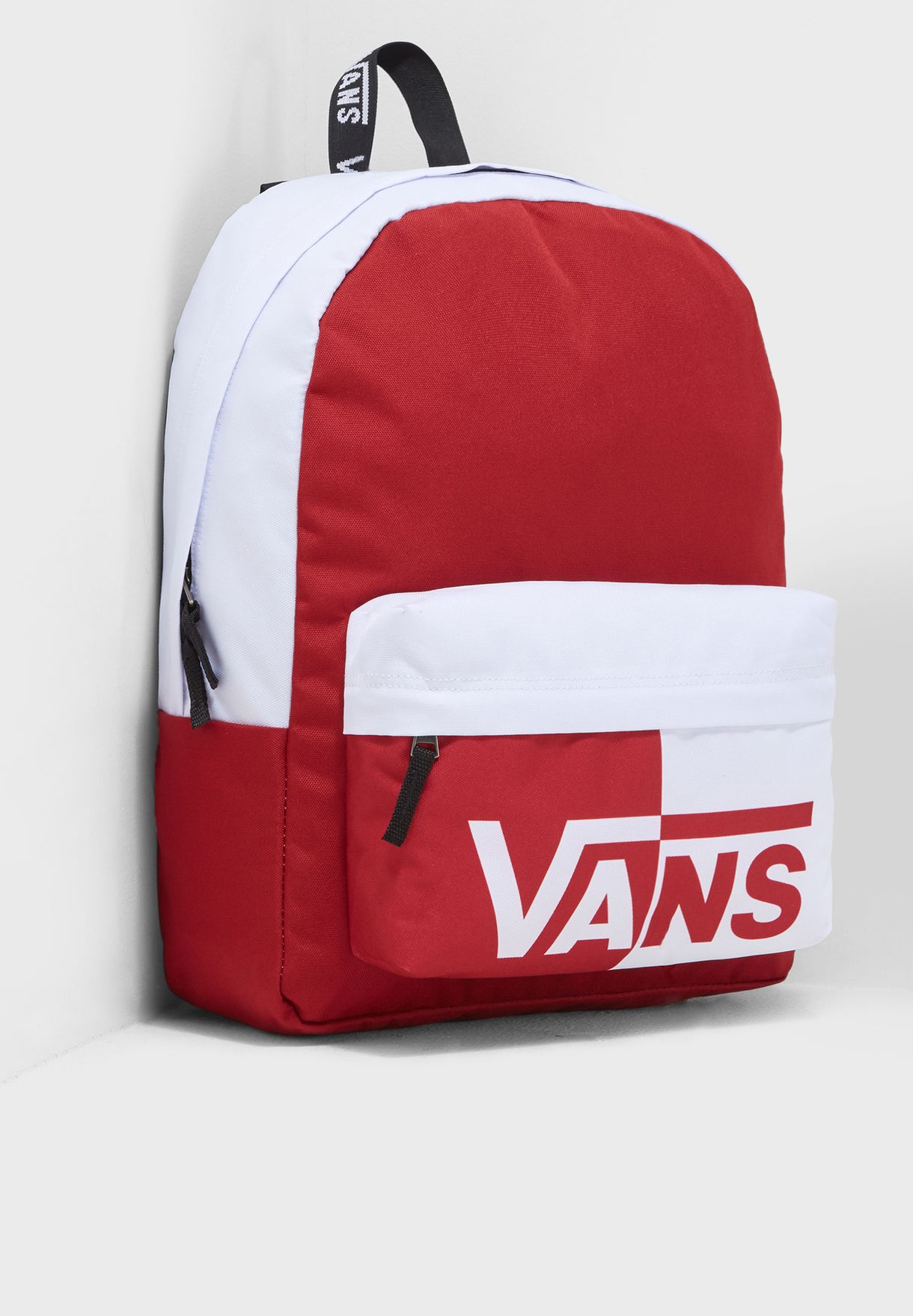 vans sporty realm red & checkerboard backpack